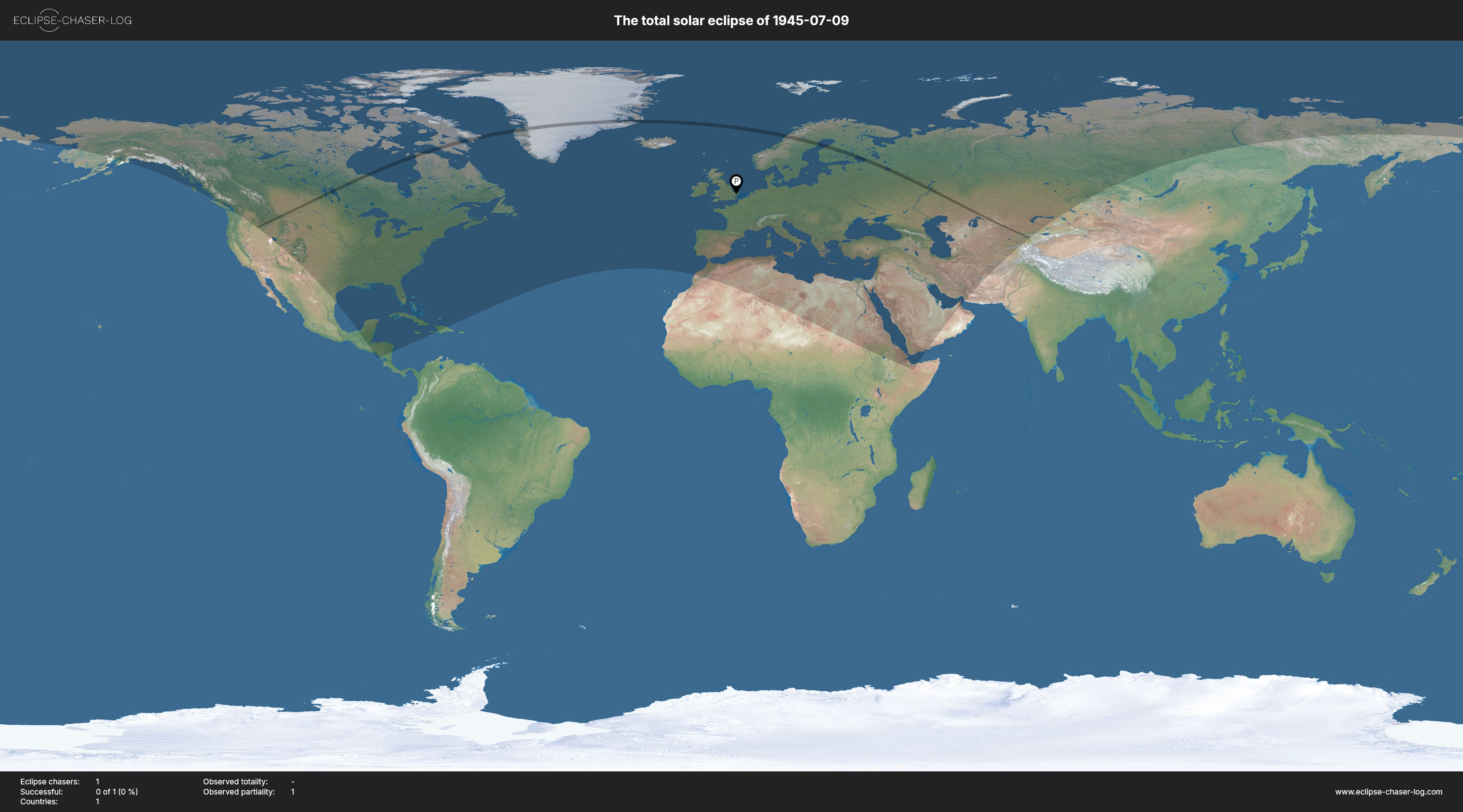 Map of all observers of the solar eclipse of 07/09/1945