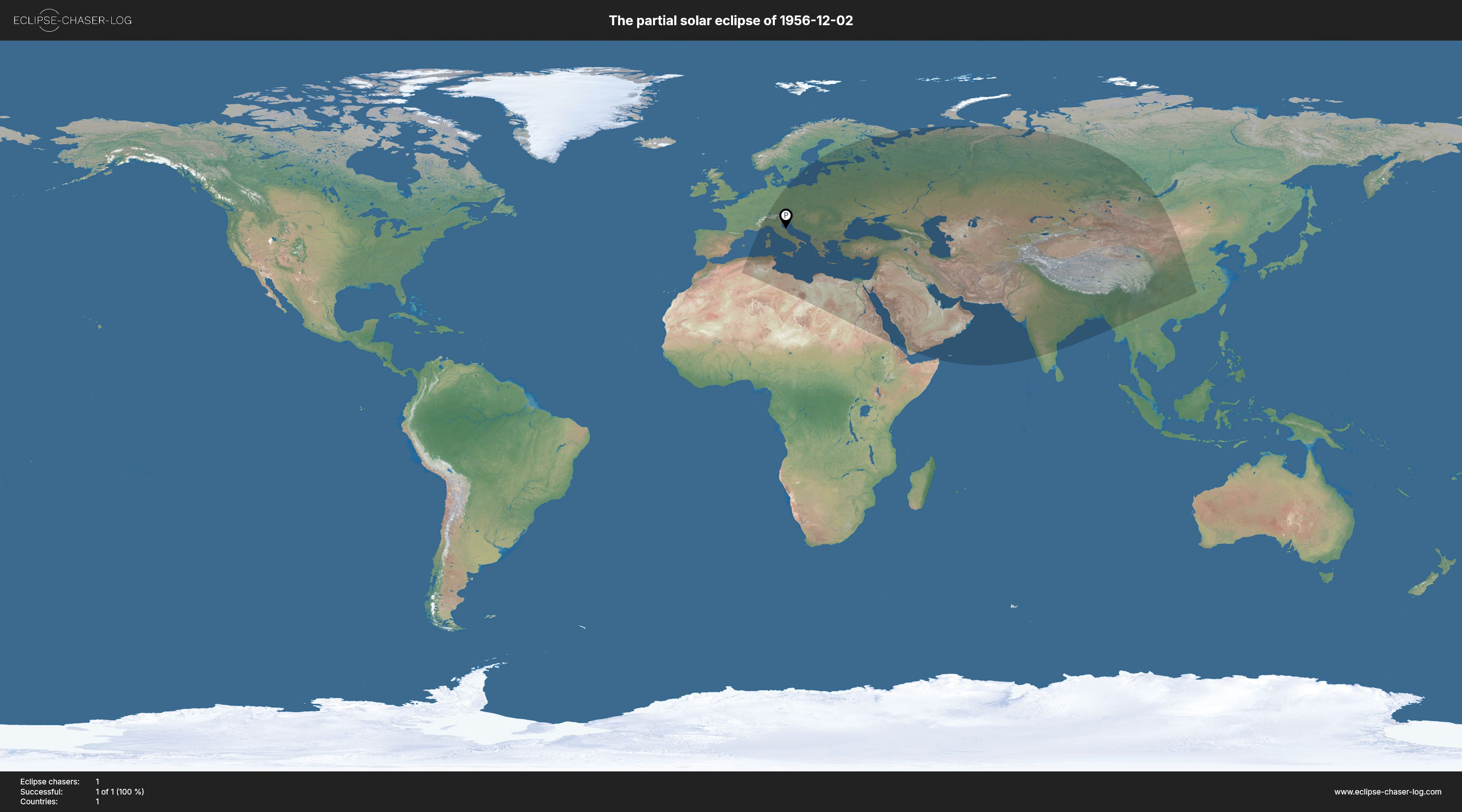 Map of all observers of the solar eclipse of 12/02/1956