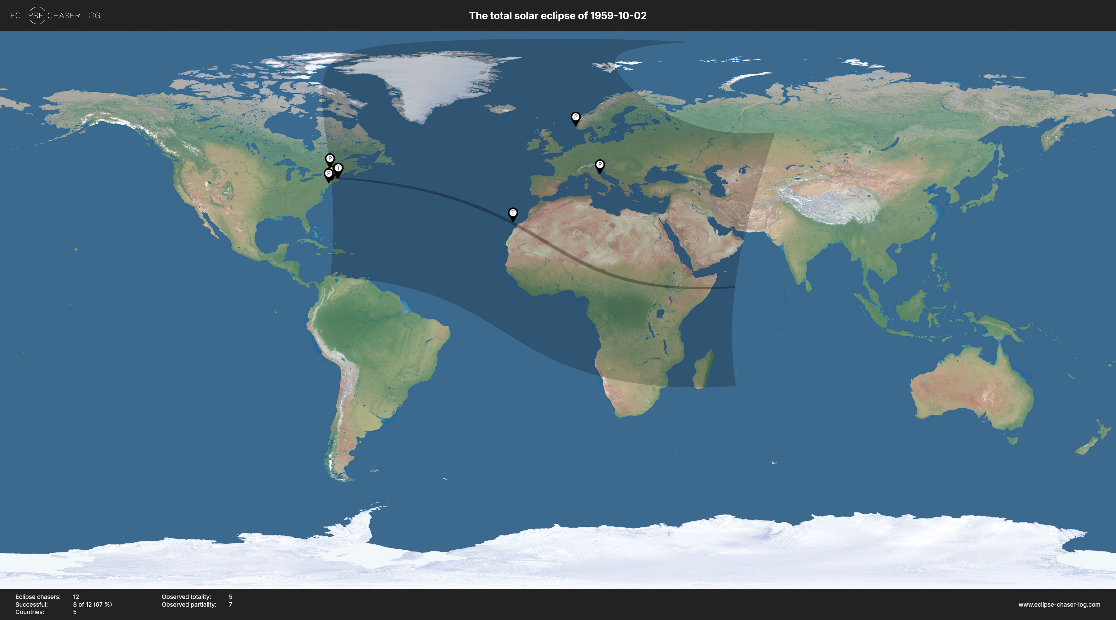 Map of all observers of the solar eclipse of 10/02/1959