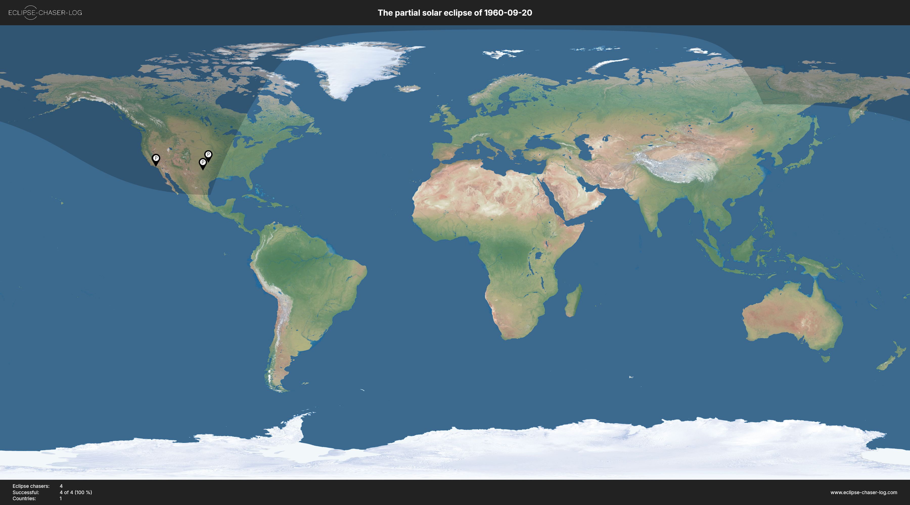 Map of all observers of the solar eclipse of 09/20/1960