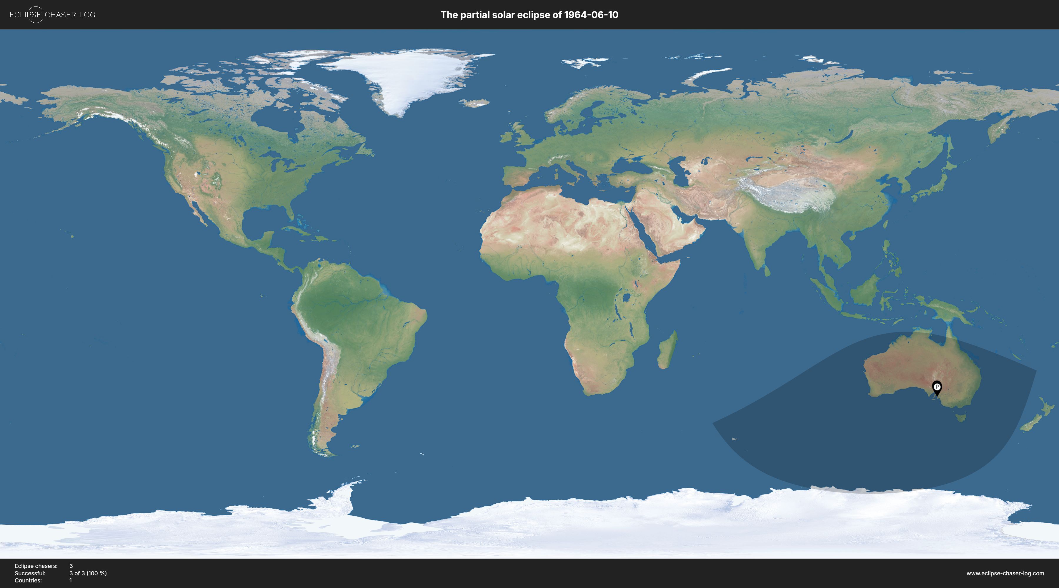 Map of all observers of the solar eclipse of 06/10/1964