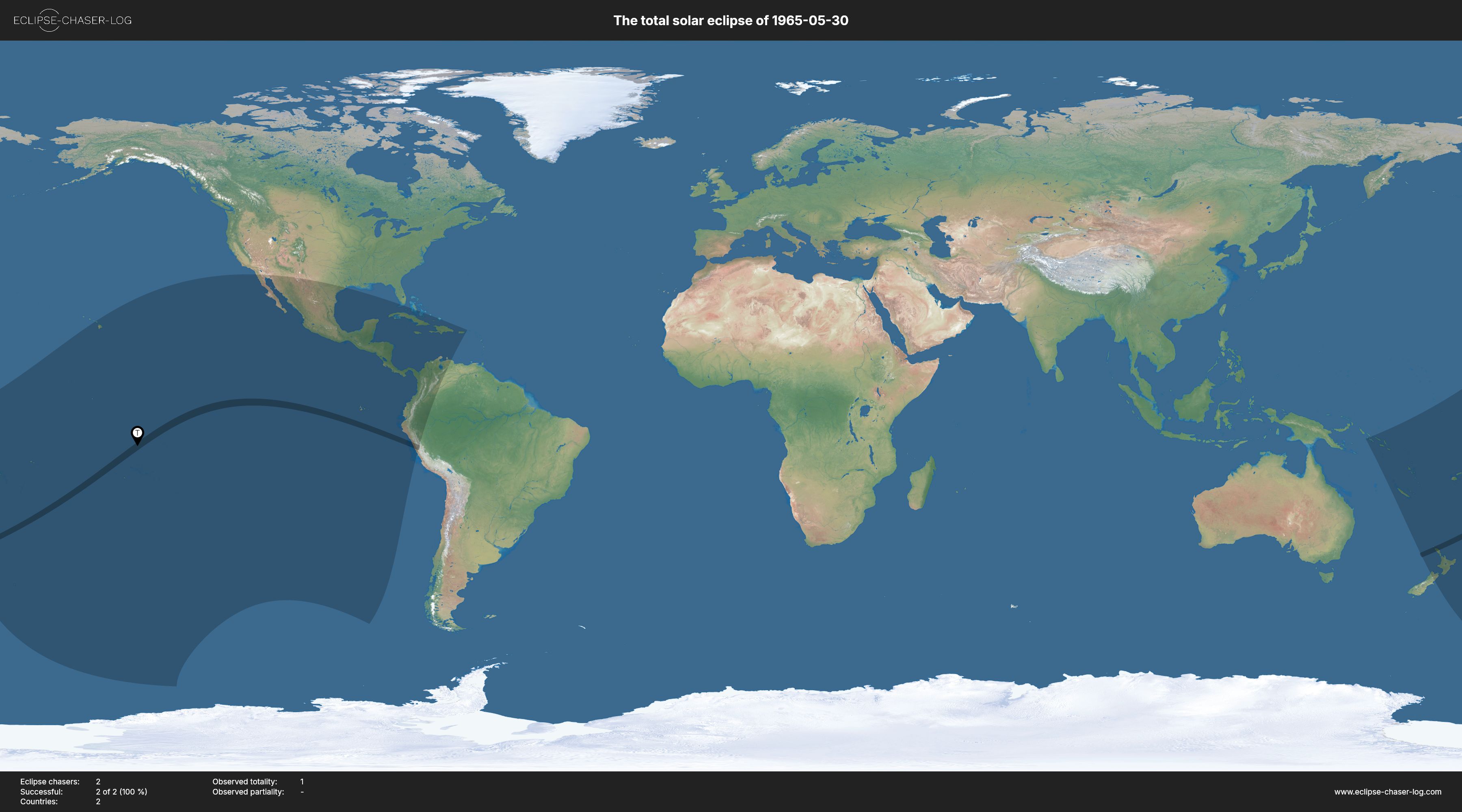 Map of all observers of the solar eclipse of 05/30/1965