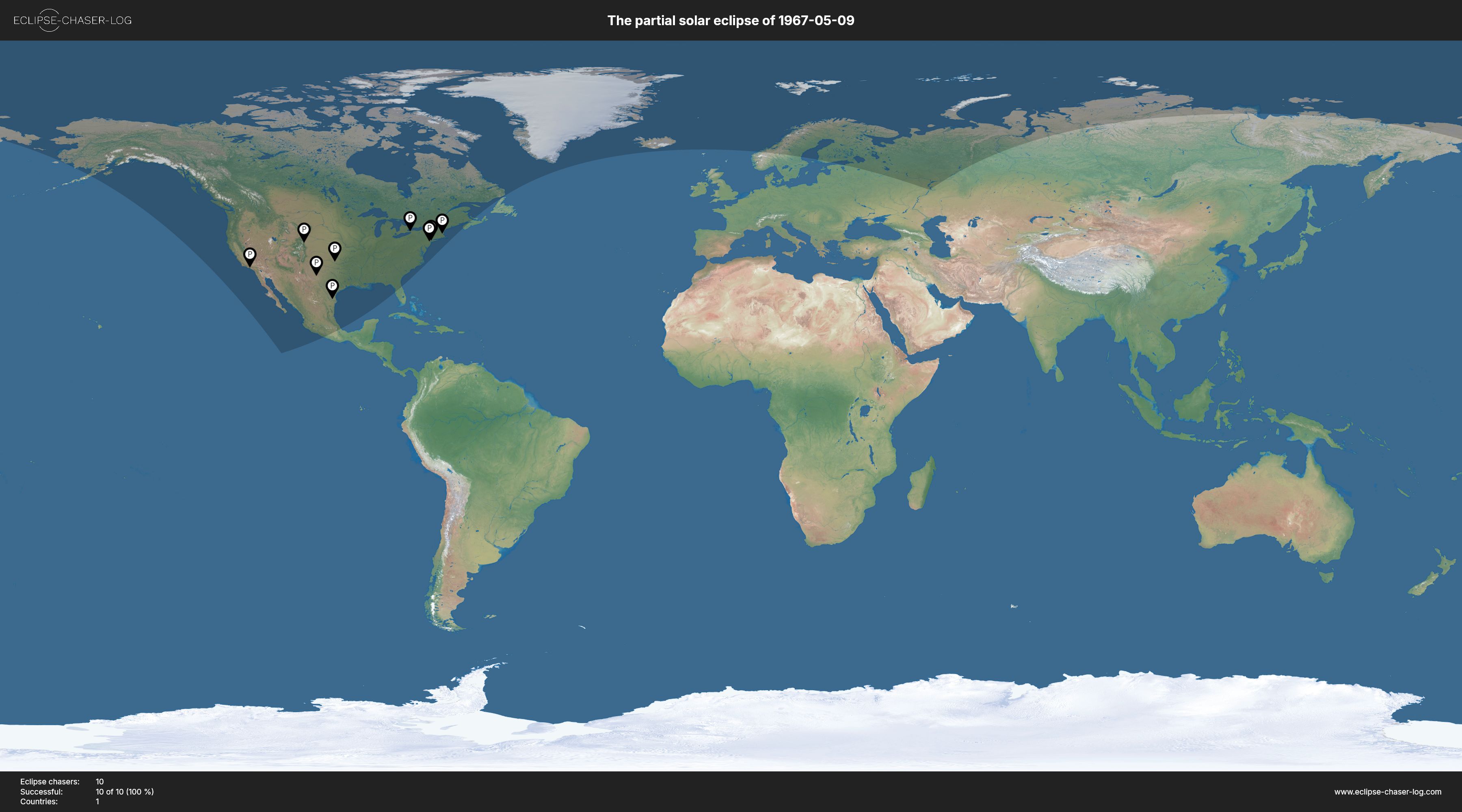 Map of all observers of the solar eclipse of 05/09/1967