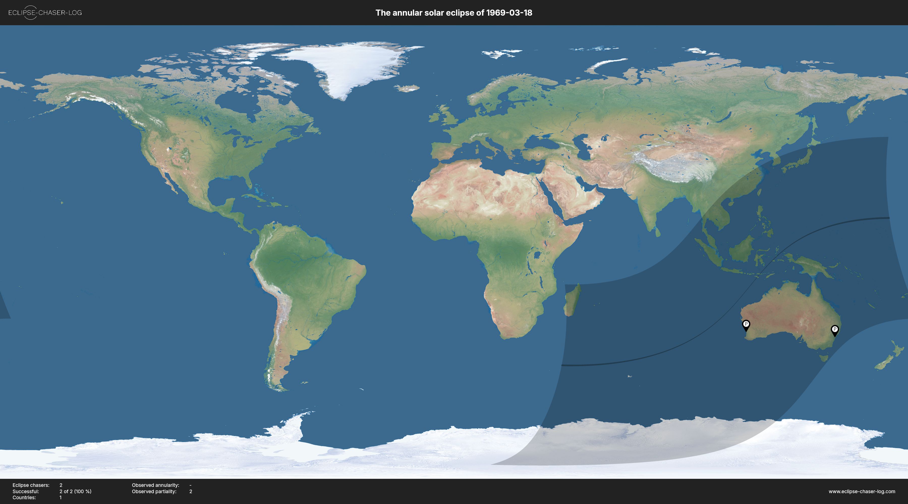 Map of all observers of the solar eclipse of 03/18/1969