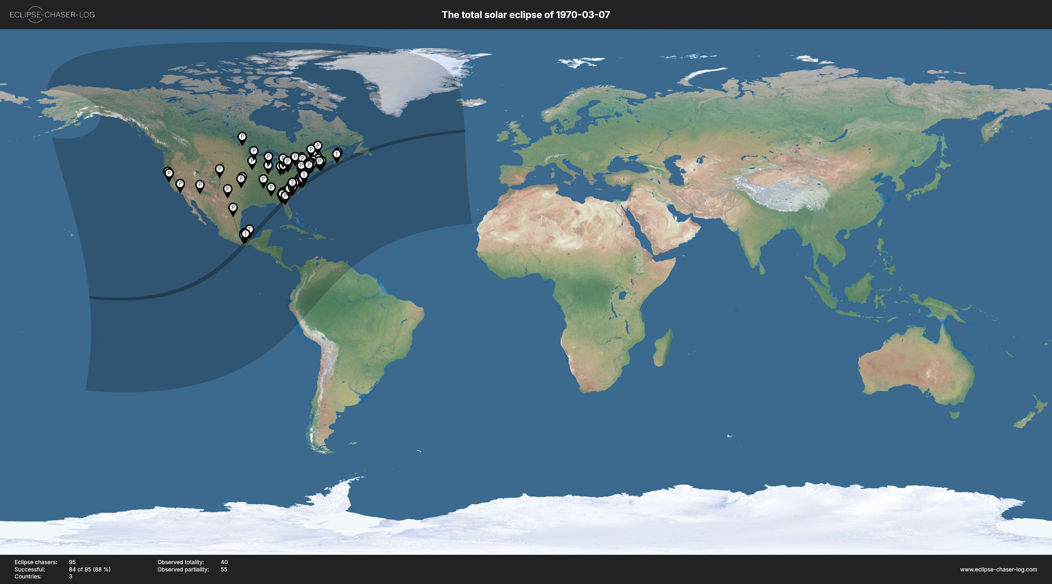 Map of all observers of the solar eclipse of 03/07/1970