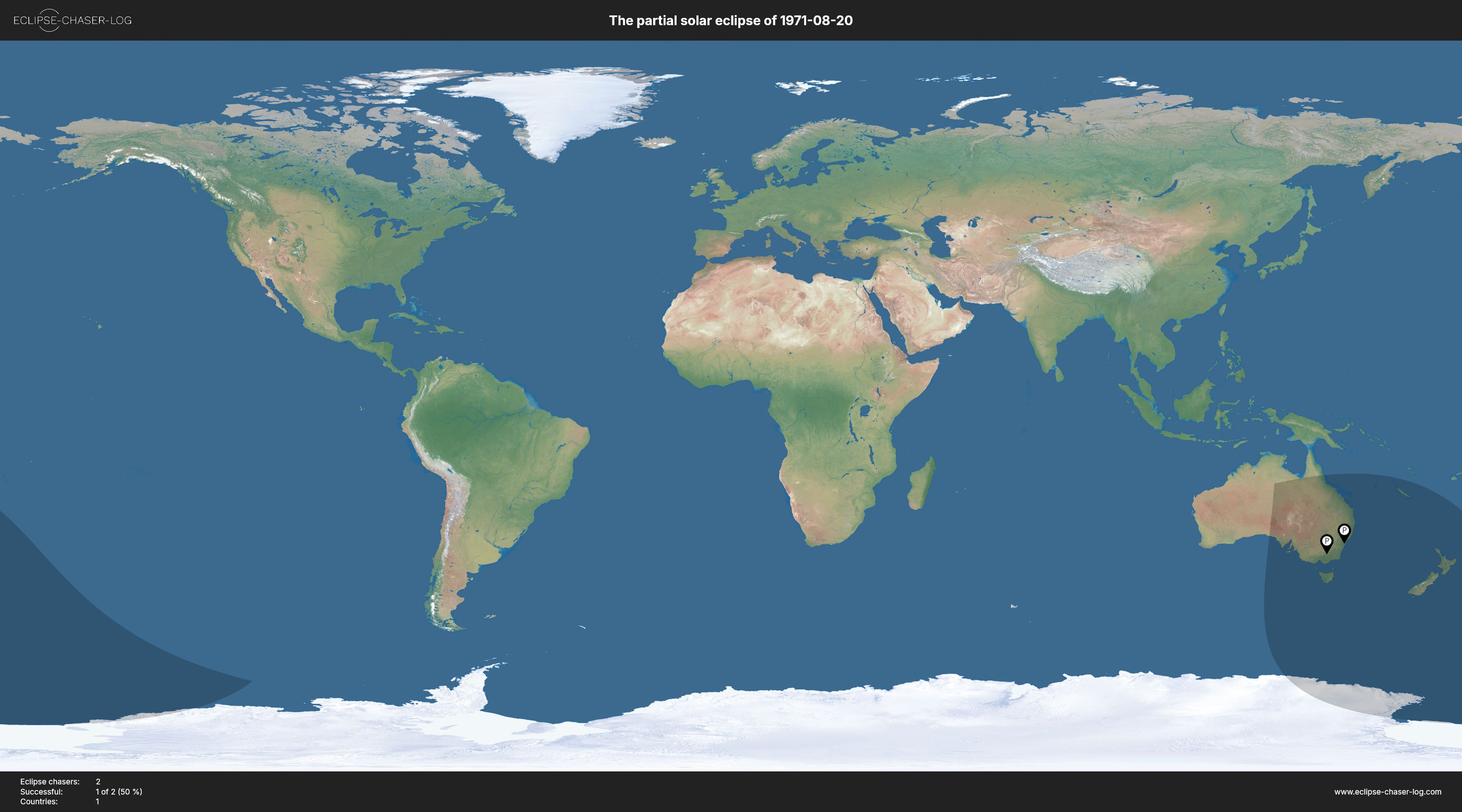 Map of all observers of the solar eclipse of 08/20/1971