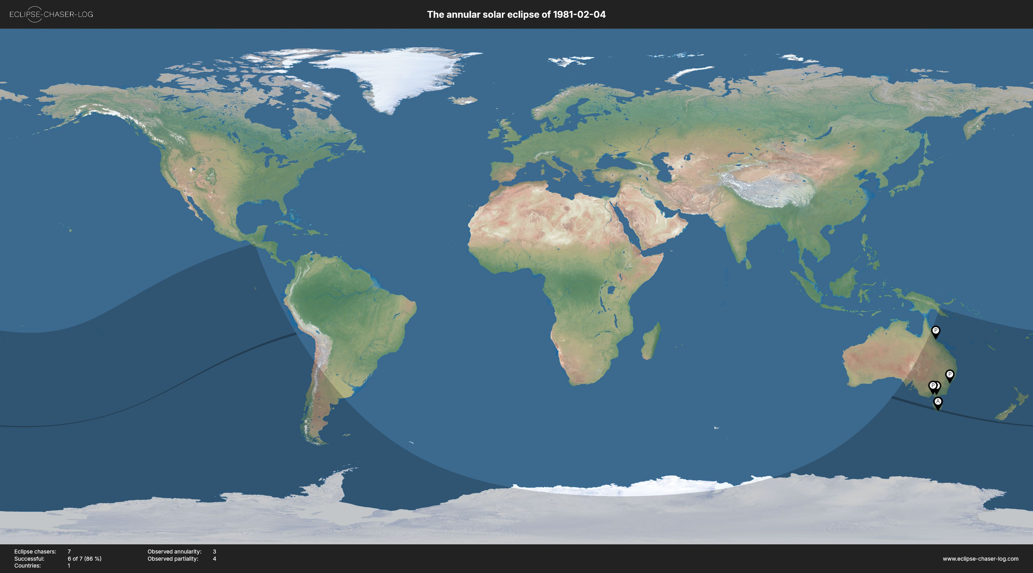 Map of all observers of the solar eclipse of 02/04/1981
