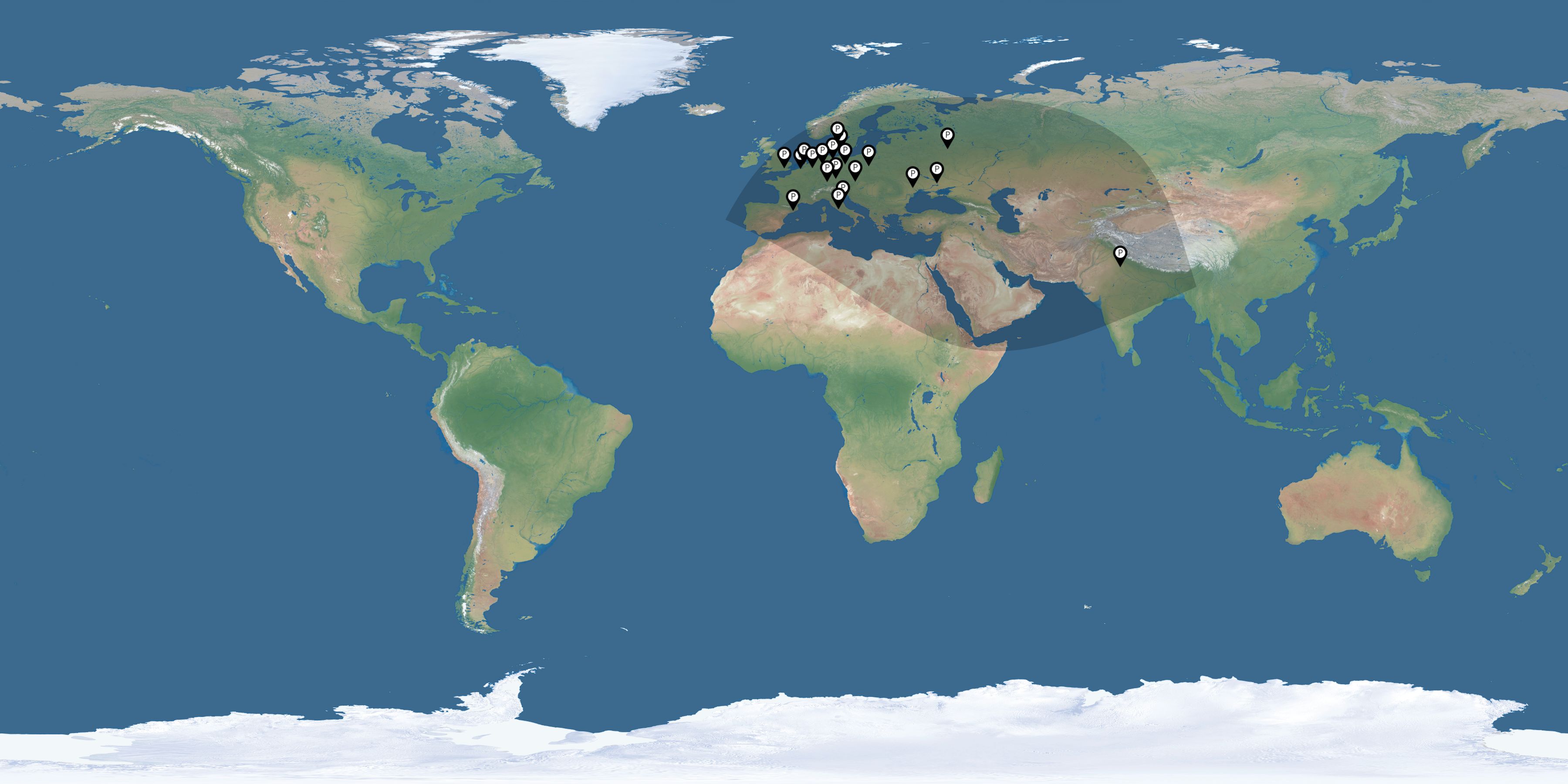Map of all observers of the solar eclipse of 12/15/1982