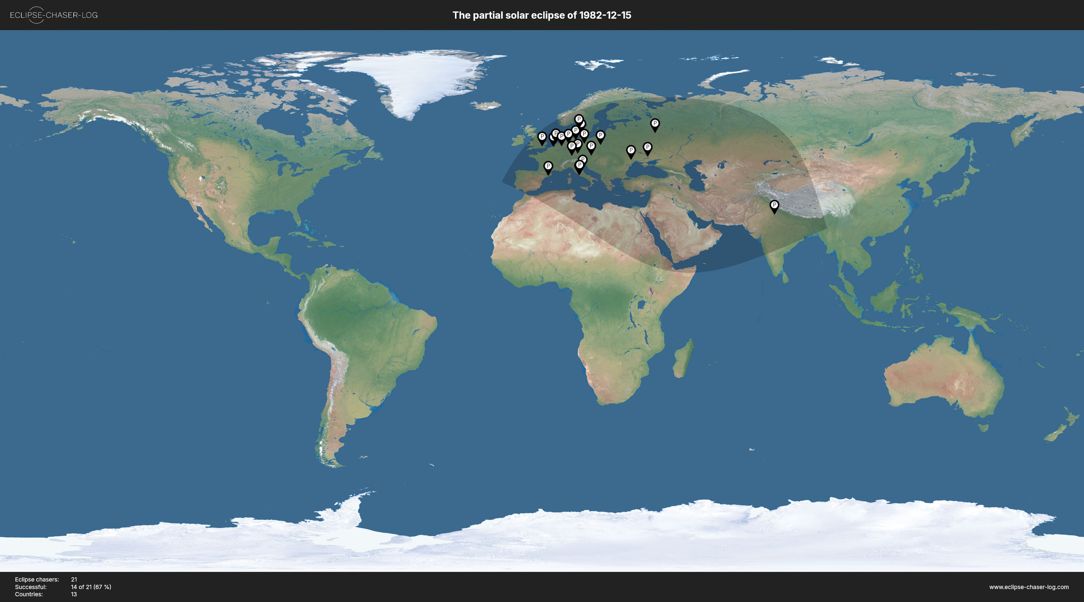 Map of all observers of the solar eclipse of 12/15/1982
