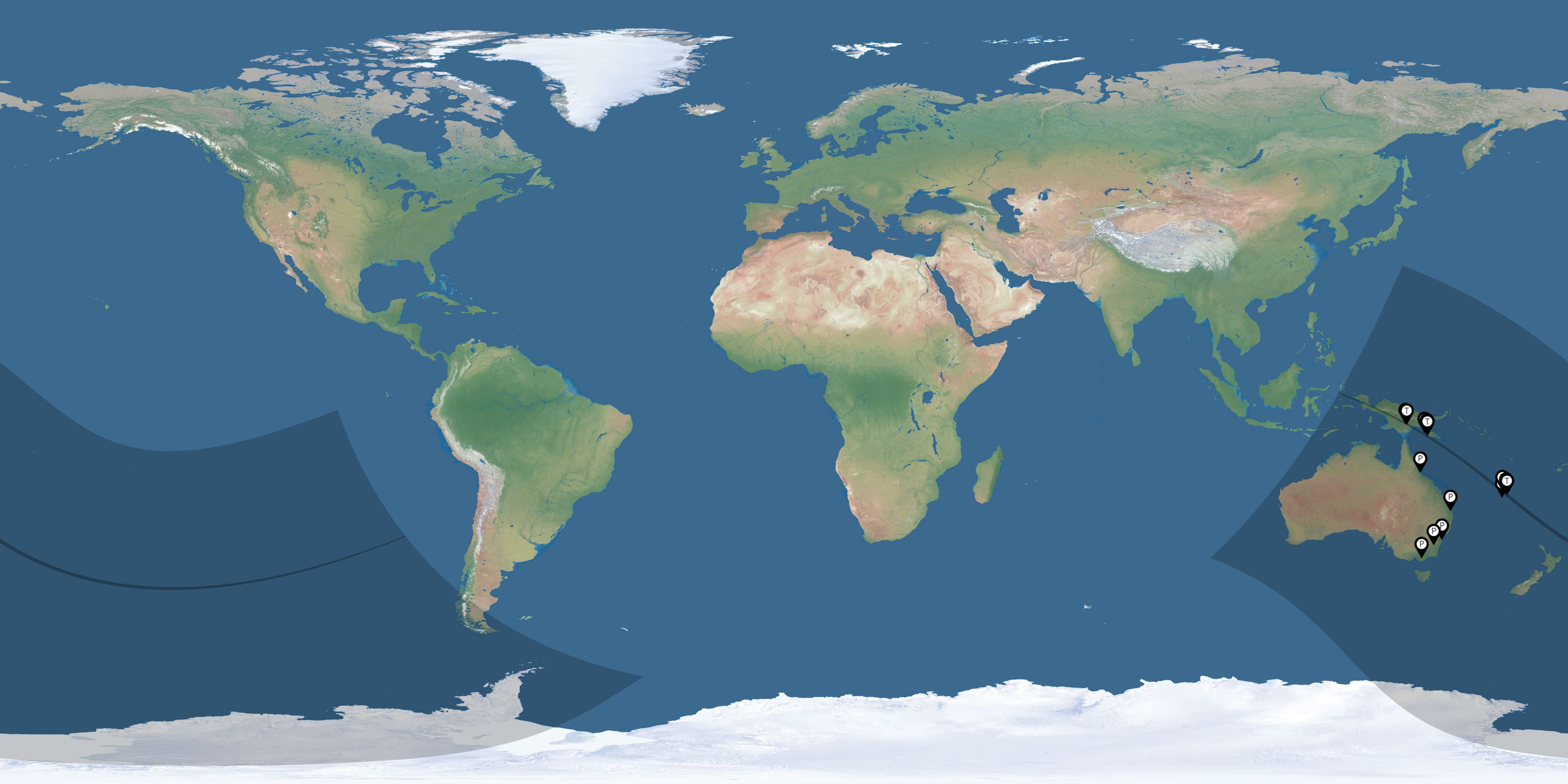 Map of all observers of the solar eclipse of 11/22/1984