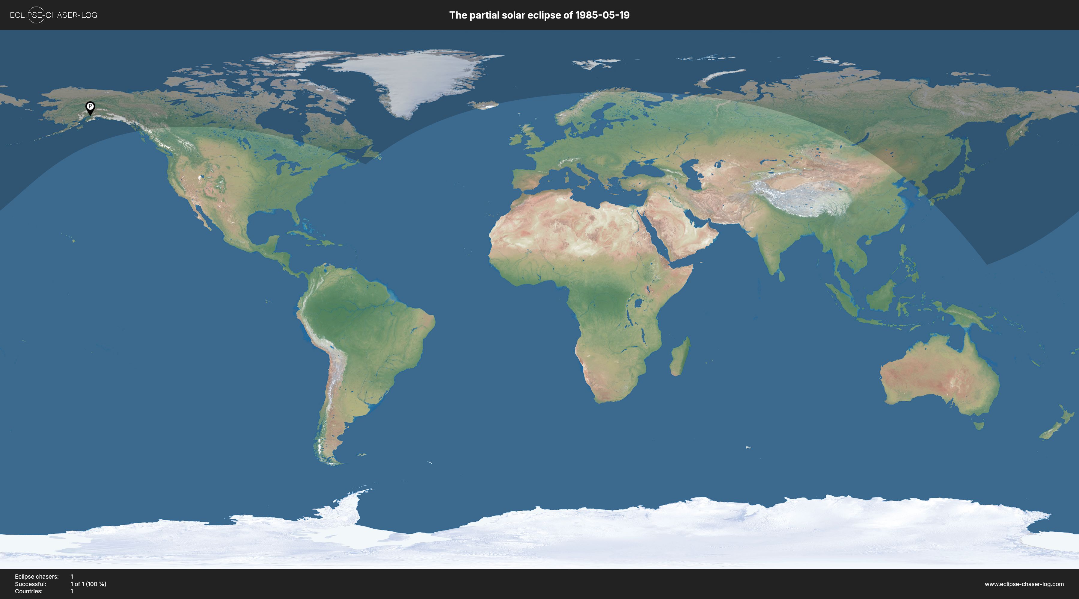 Map of all observers of the solar eclipse of 05/19/1985