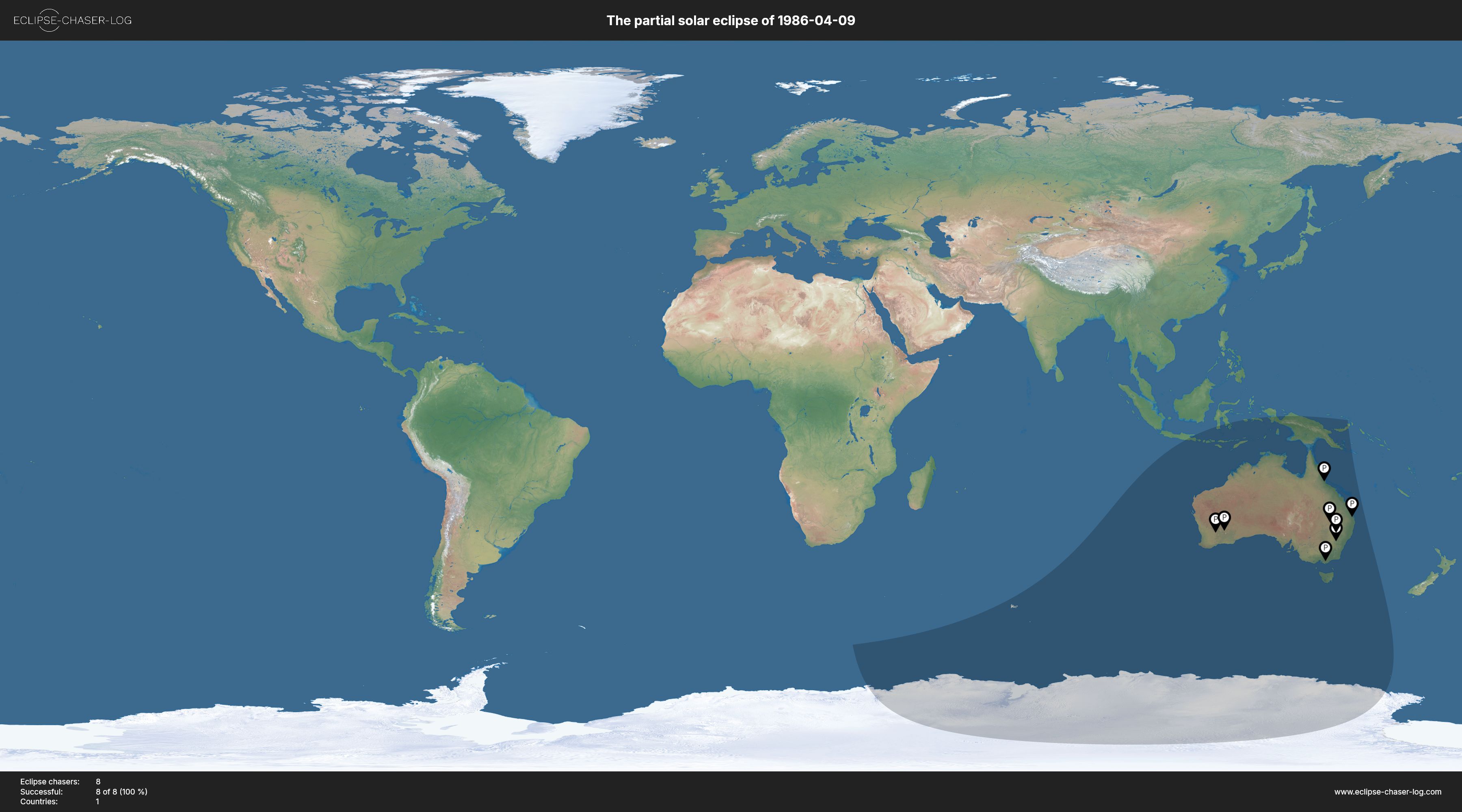 Map of all observers of the solar eclipse of 04/09/1986