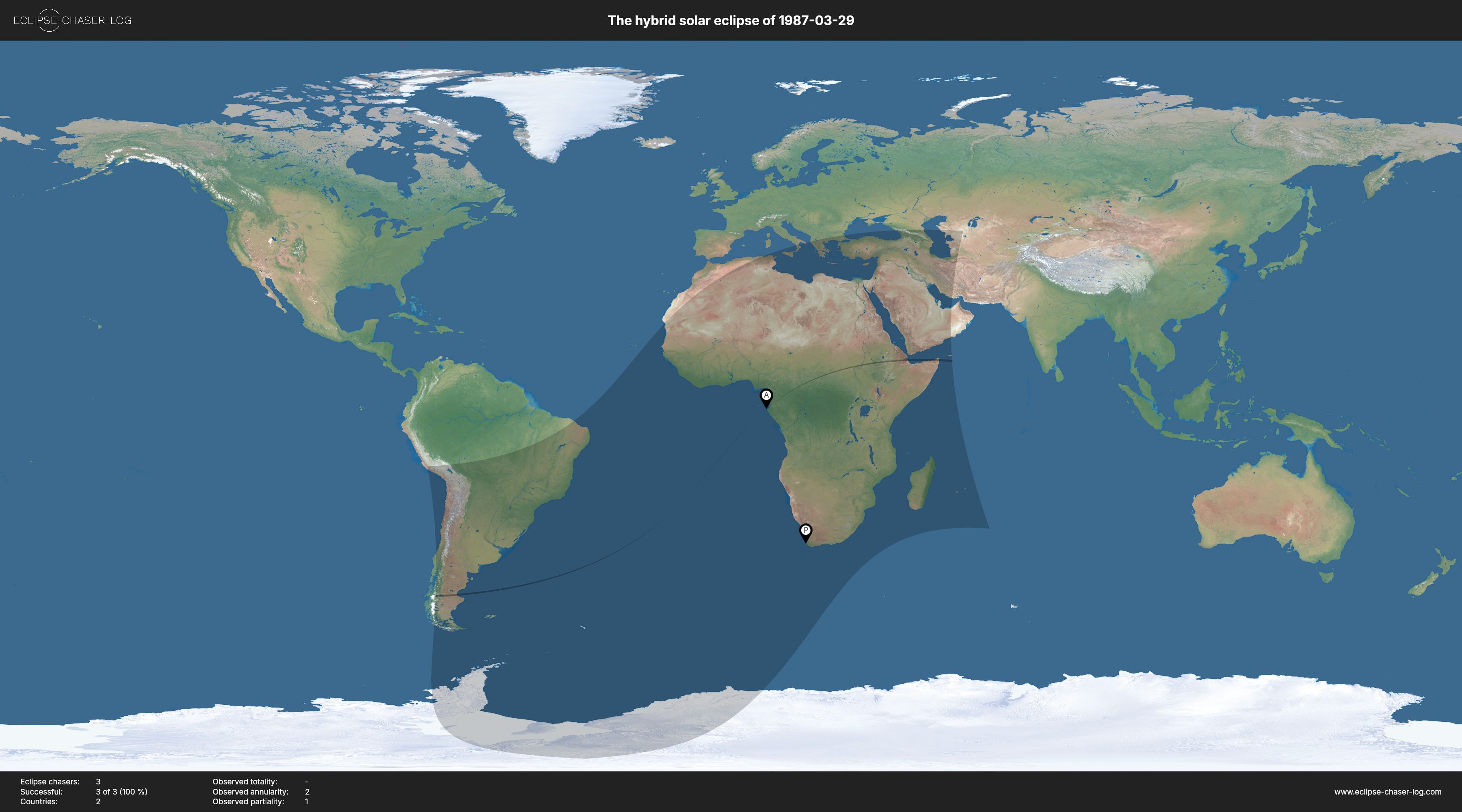 Map of all observers of the solar eclipse of 03/29/1987