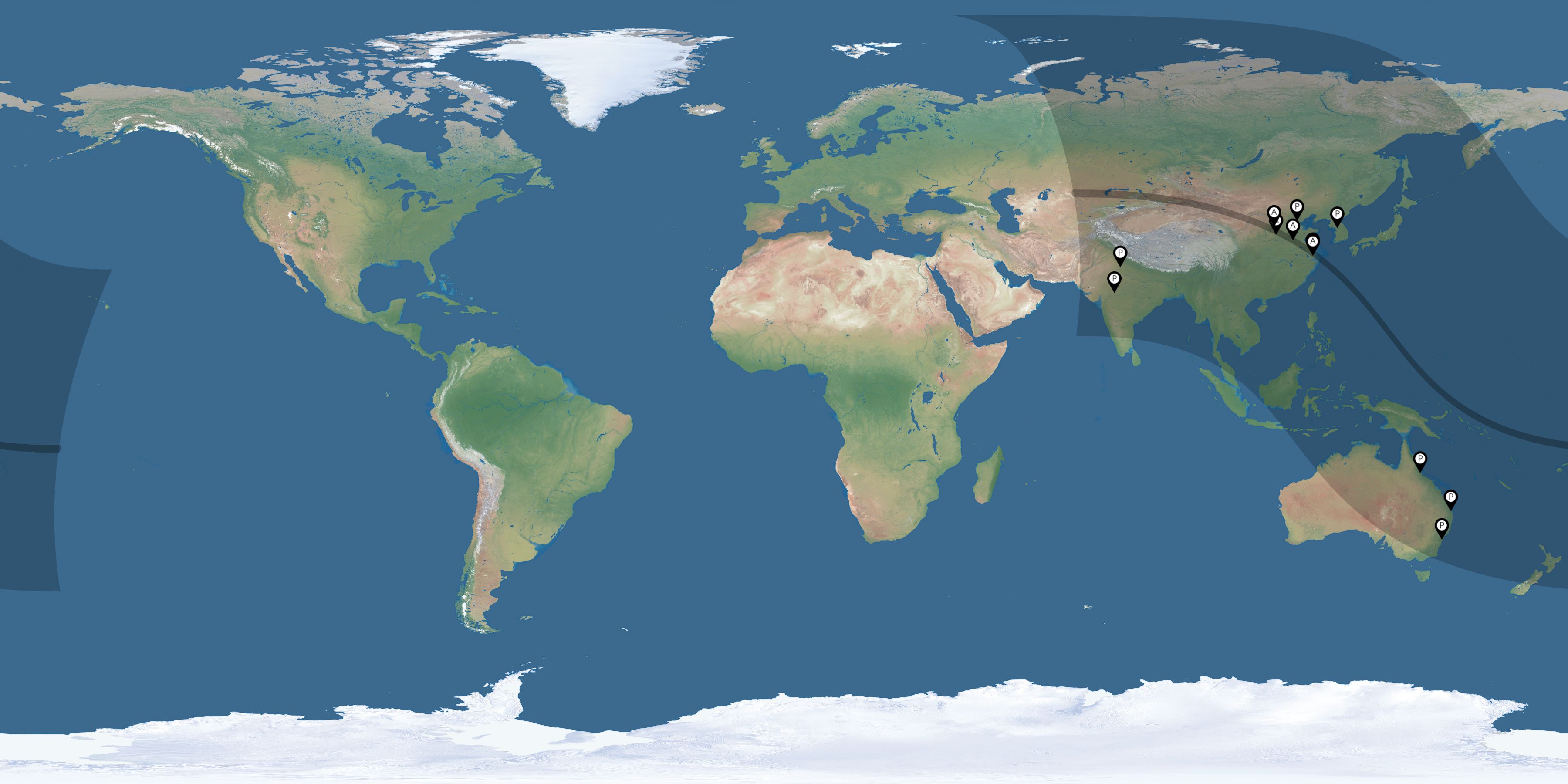 Map of all observers of the solar eclipse of 09/23/1987