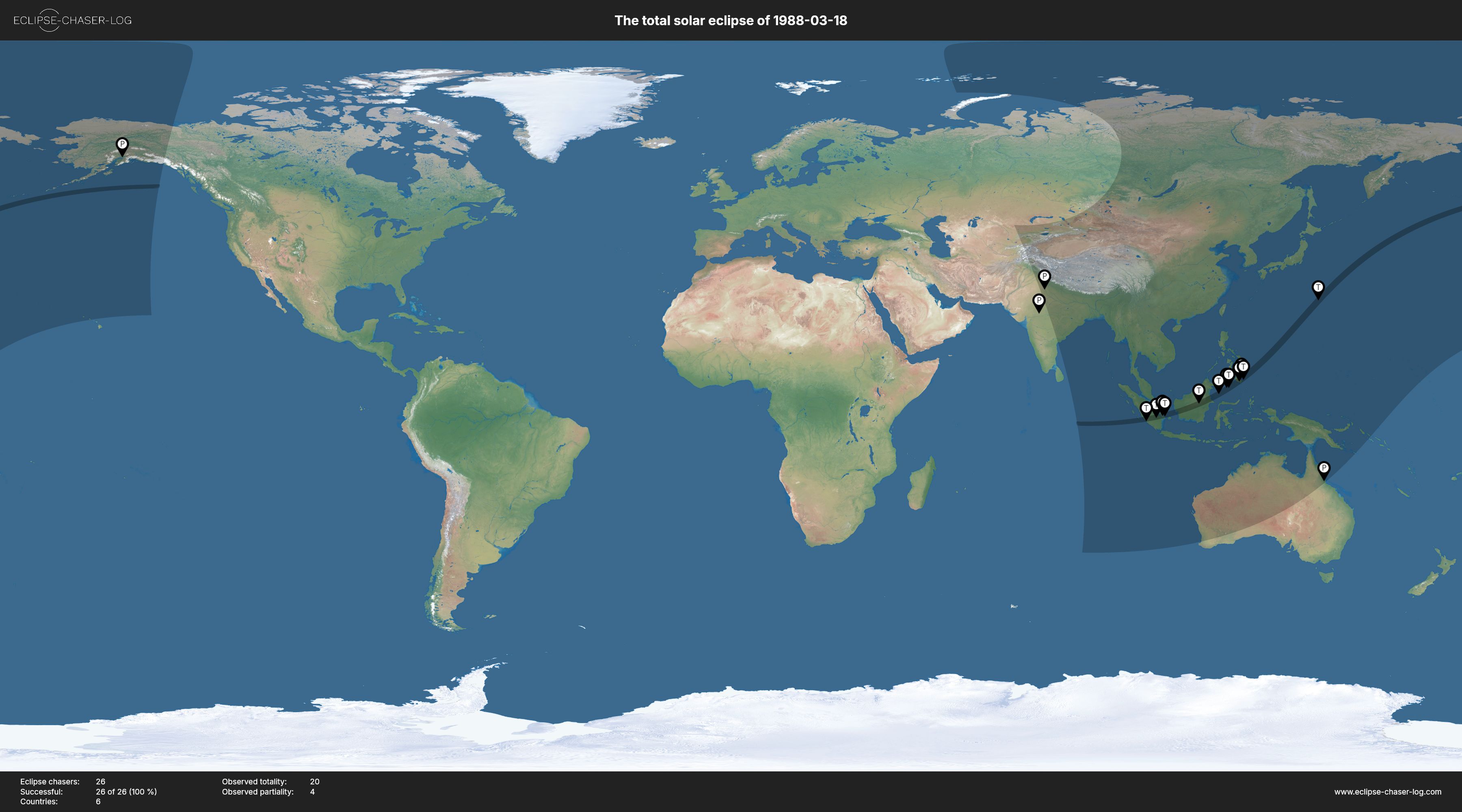 Map of all observers of the solar eclipse of 03/18/1988