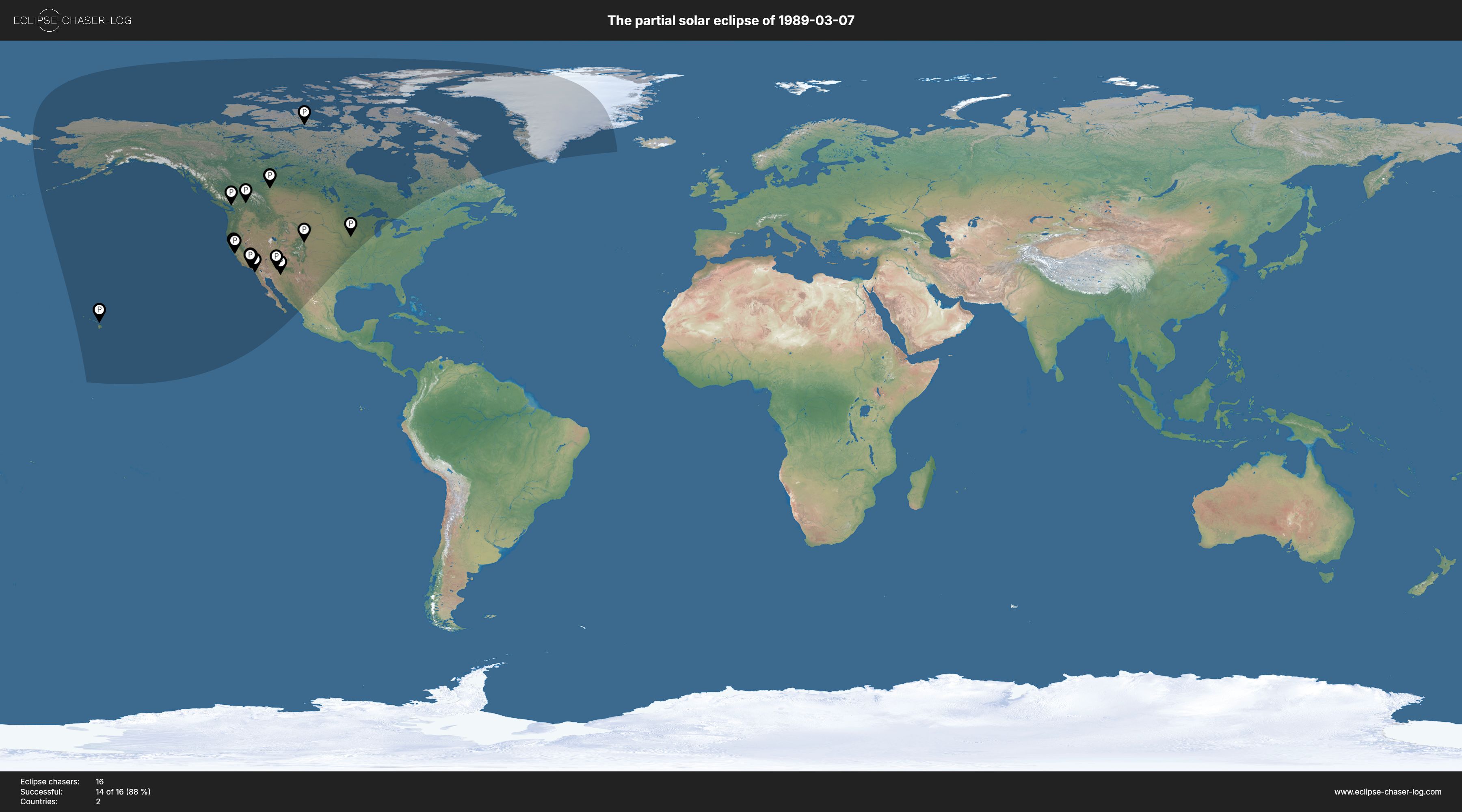 Map of all observers of the solar eclipse of 03/07/1989