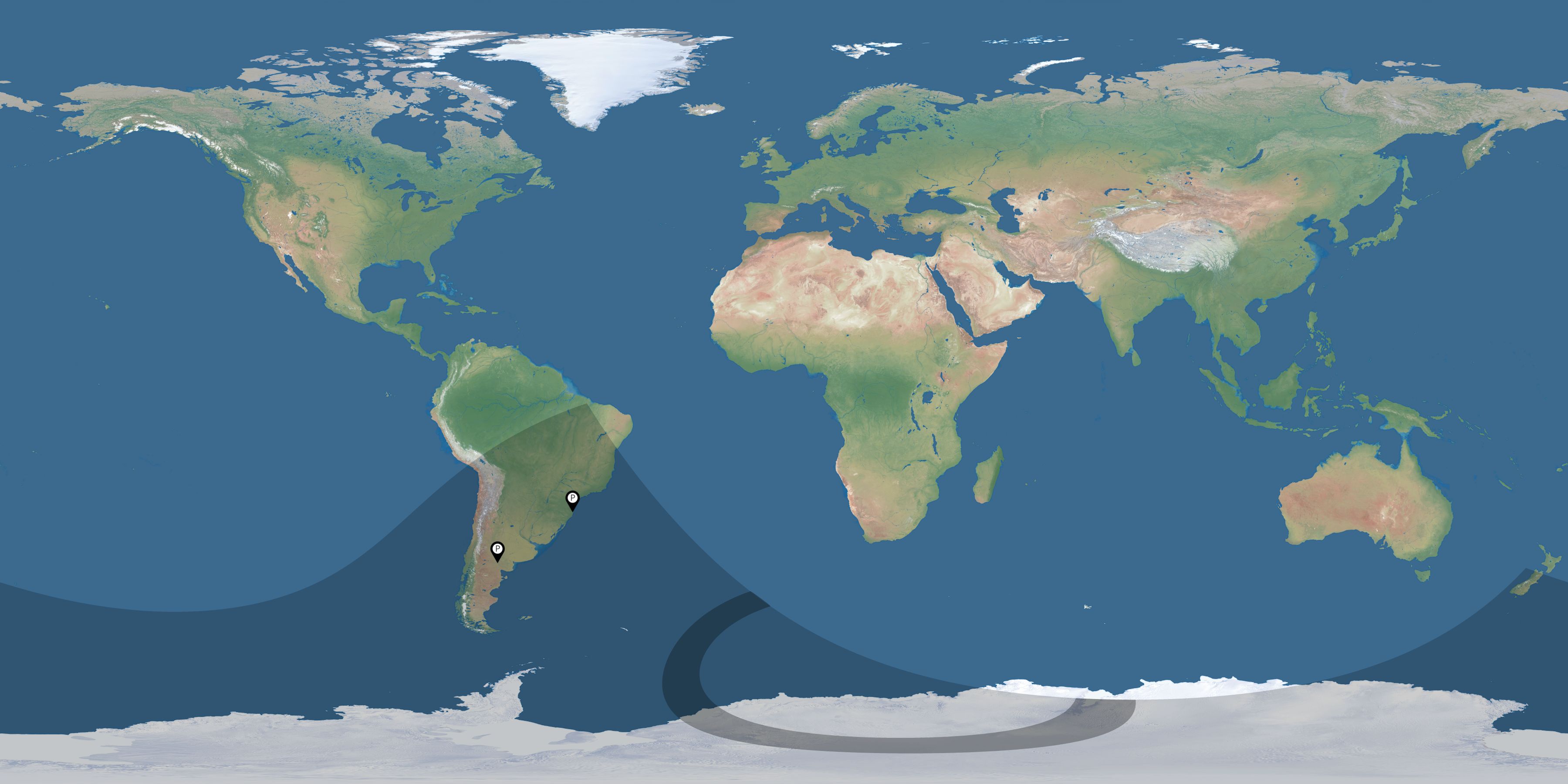 Map of all observers of the solar eclipse of 01/26/1990