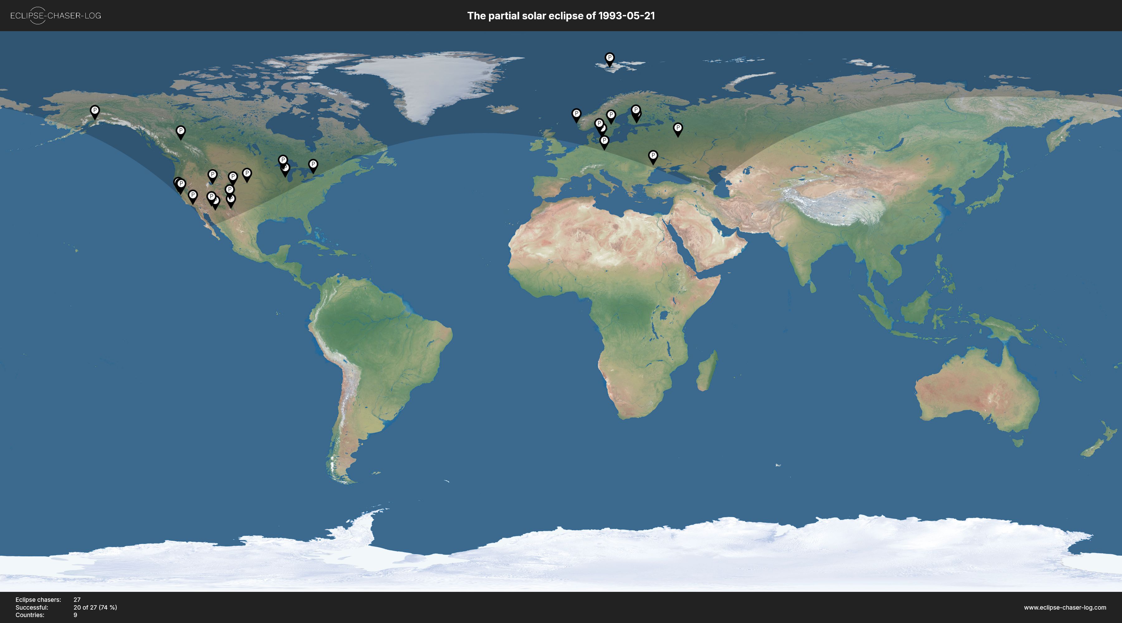 Map of all observers of the solar eclipse of 05/21/1993