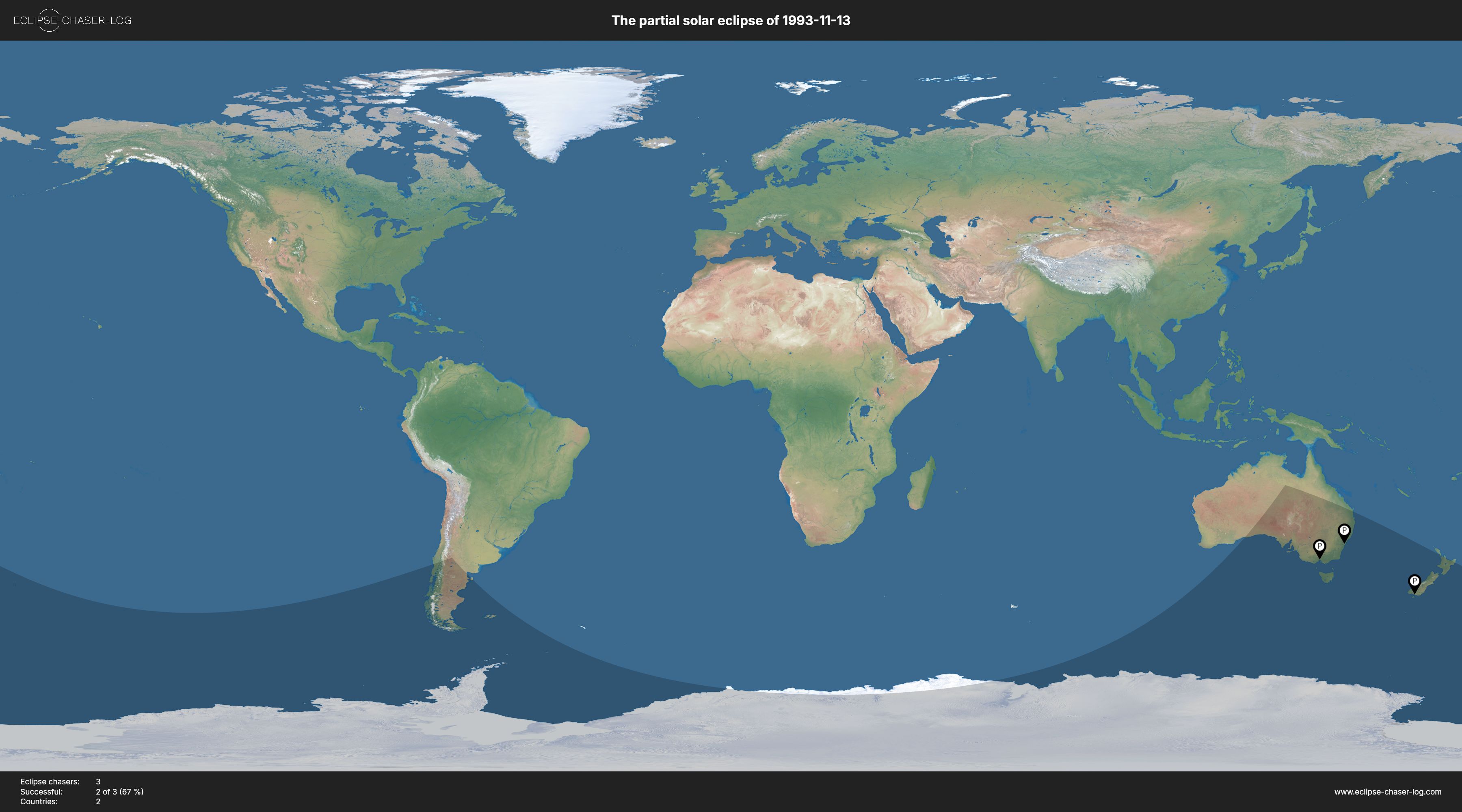 Map of all observers of the solar eclipse of 11/13/1993