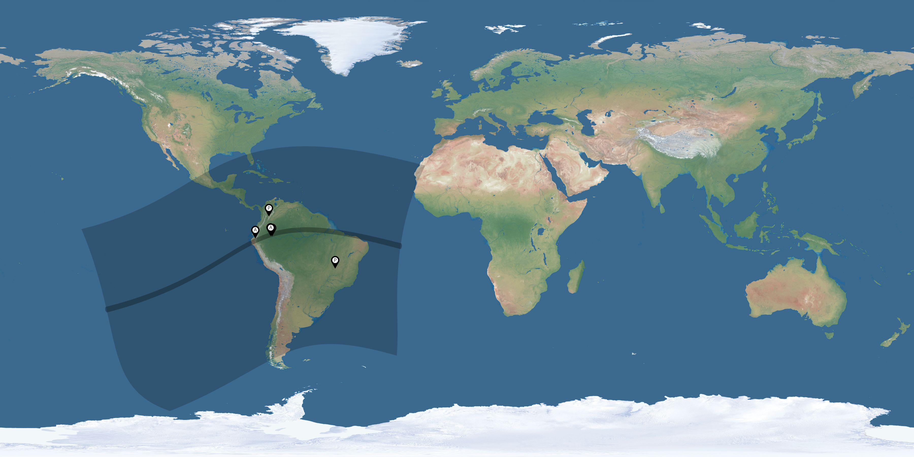 Map of all observers of the solar eclipse of 04/29/1995