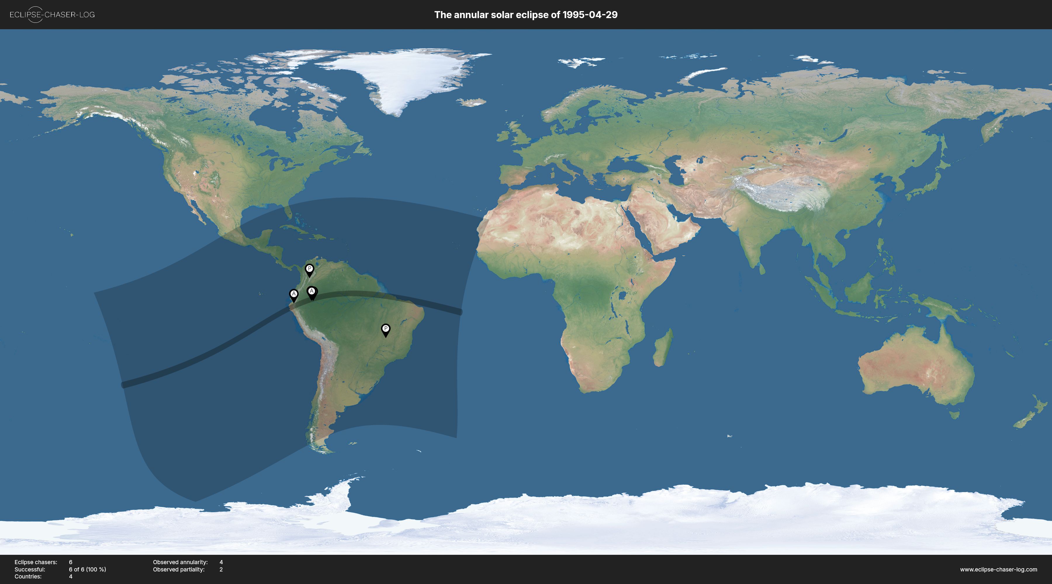 Map of all observers of the solar eclipse of 04/29/1995