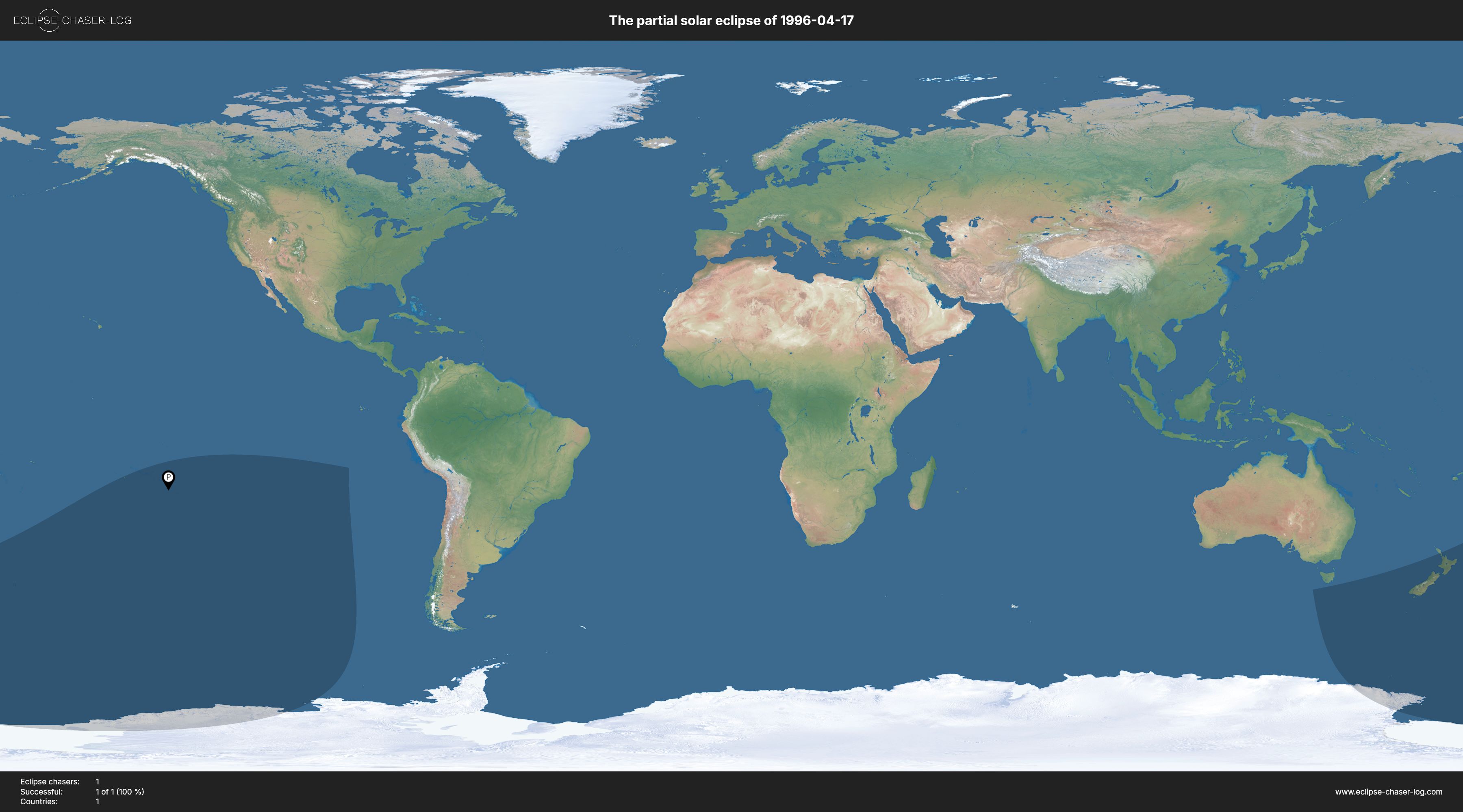 Map of all observers of the solar eclipse of 04/17/1996