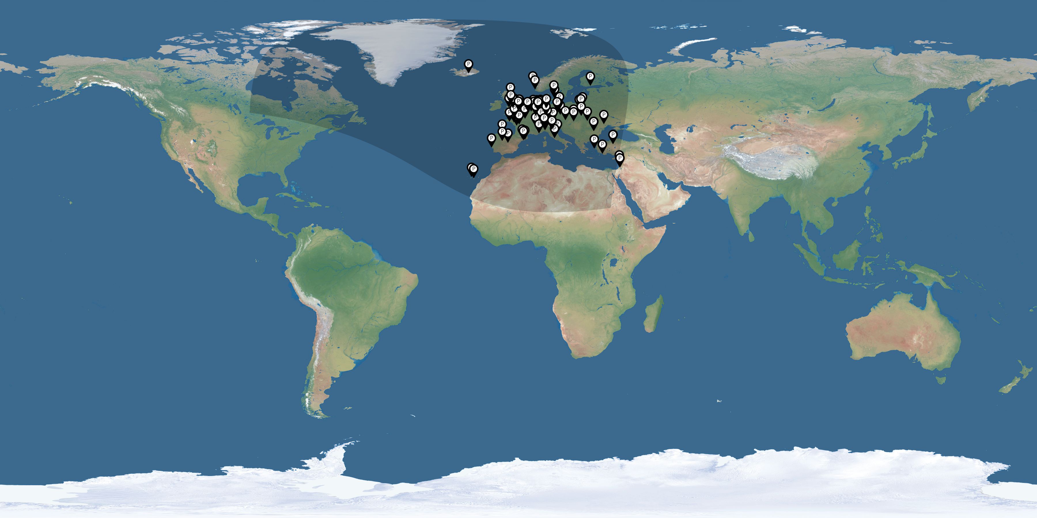 Map of all observers of the solar eclipse of 10/12/1996