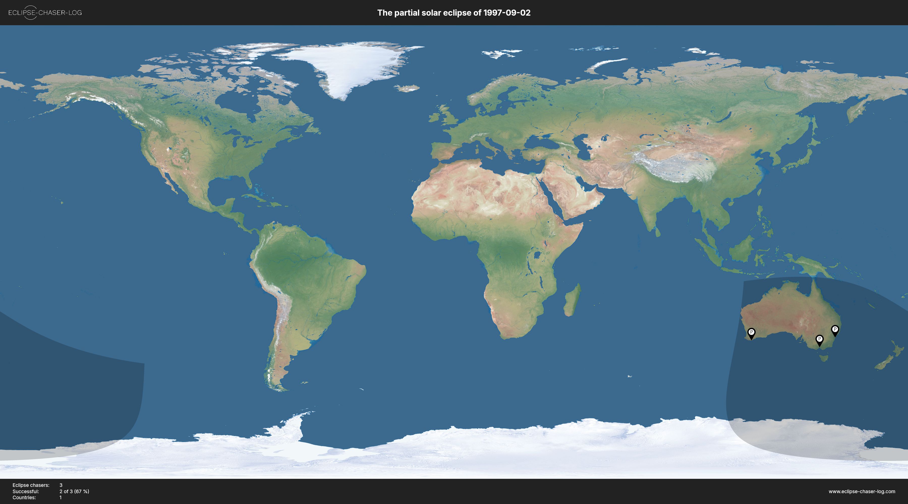 Map of all observers of the solar eclipse of 09/02/1997