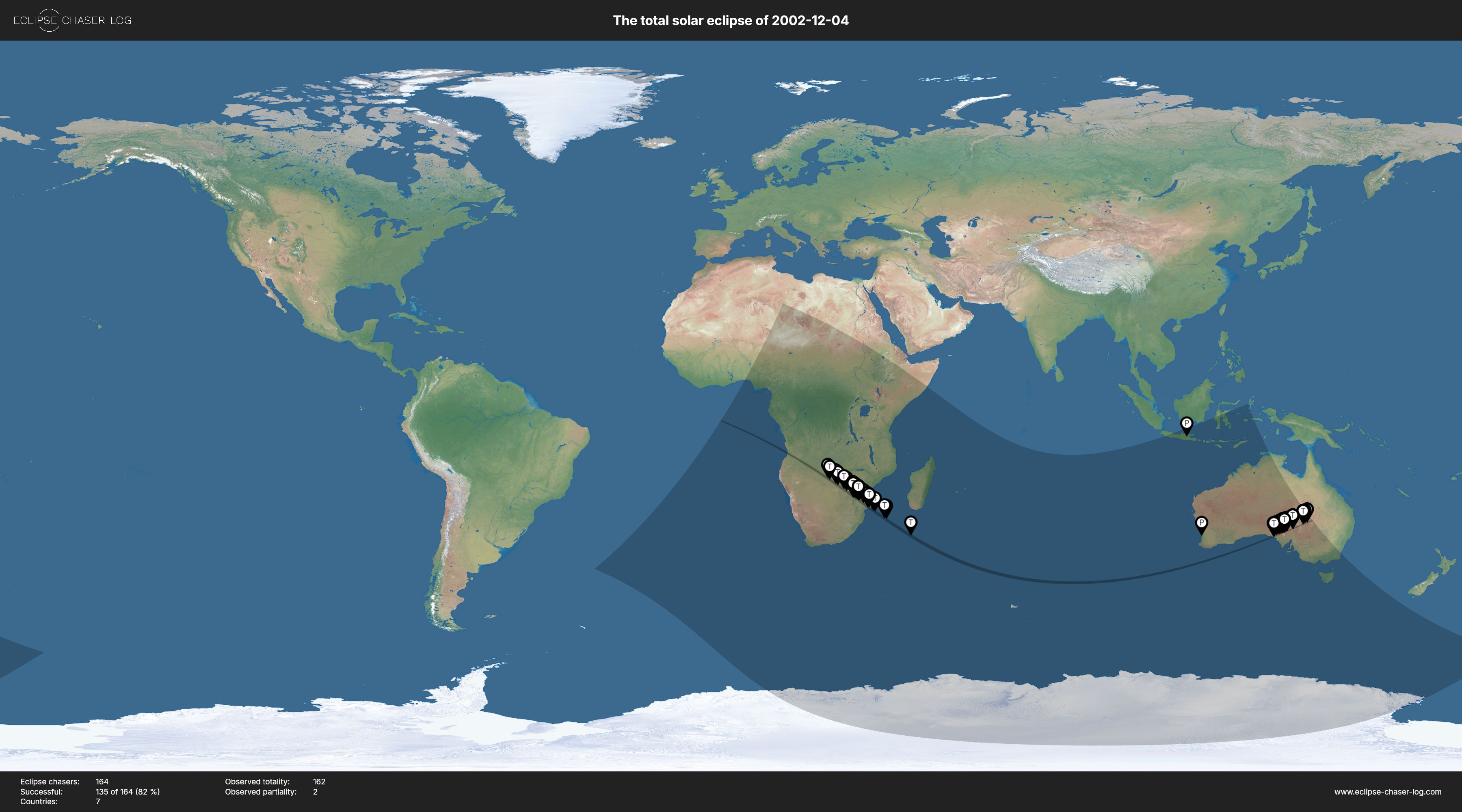 Map of all observers of the solar eclipse of 12/04/2002