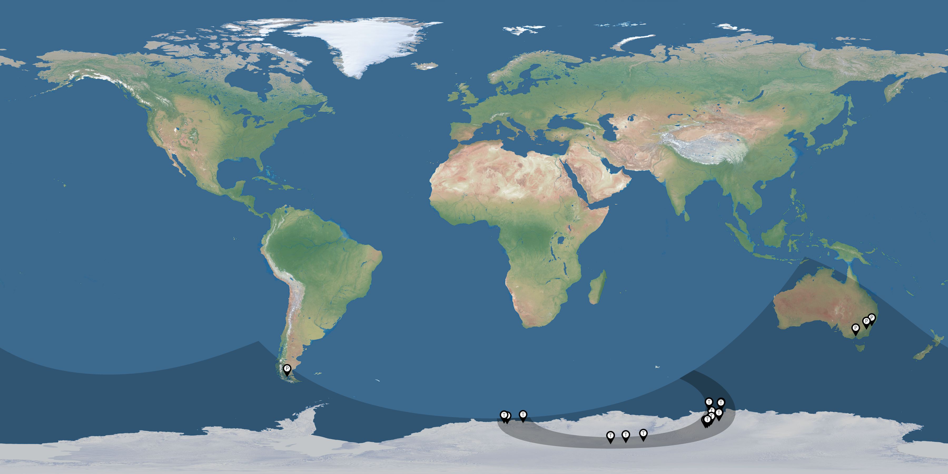 Map of all observers of the solar eclipse of 11/23/2003