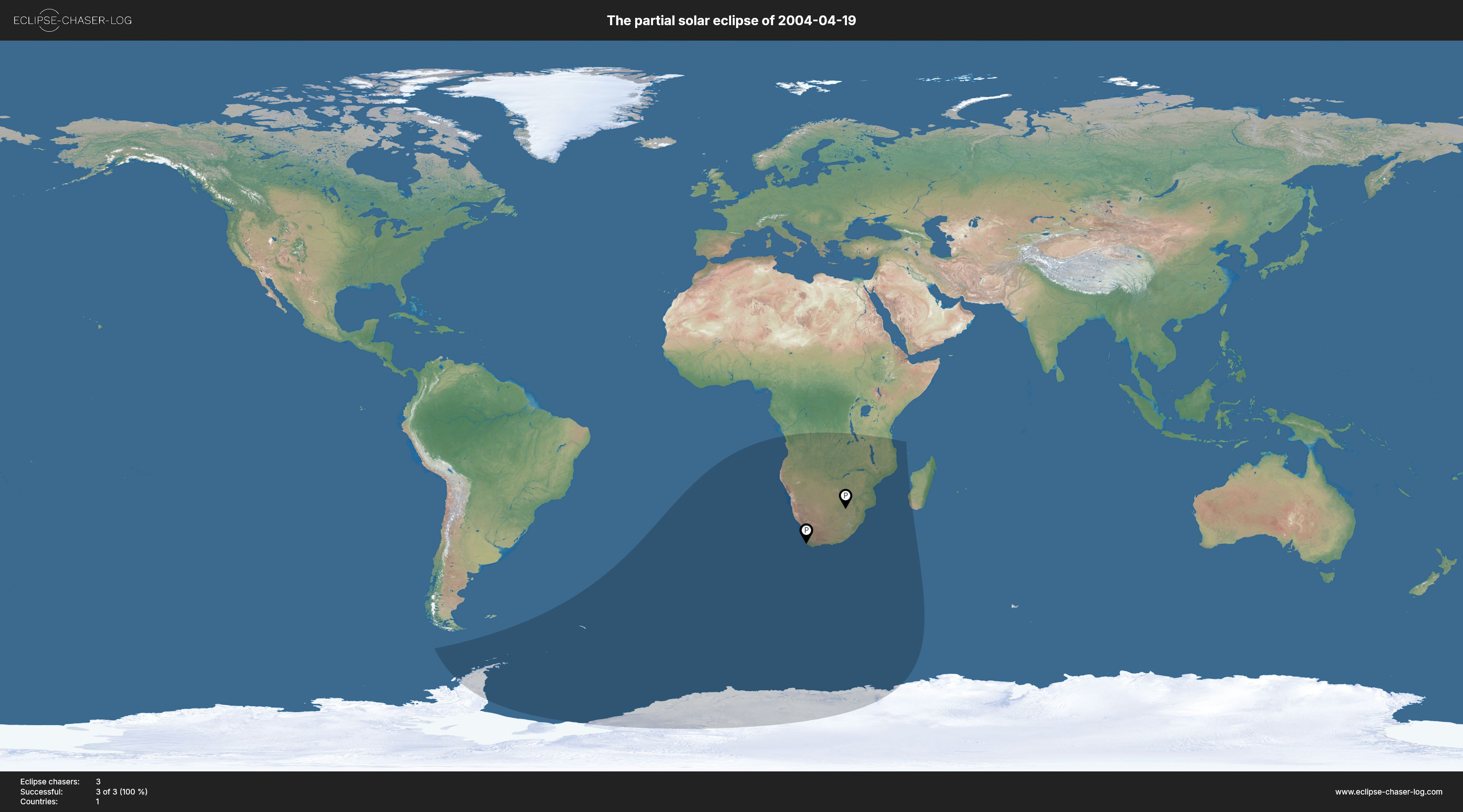 Map of all observers of the solar eclipse of 04/19/2004