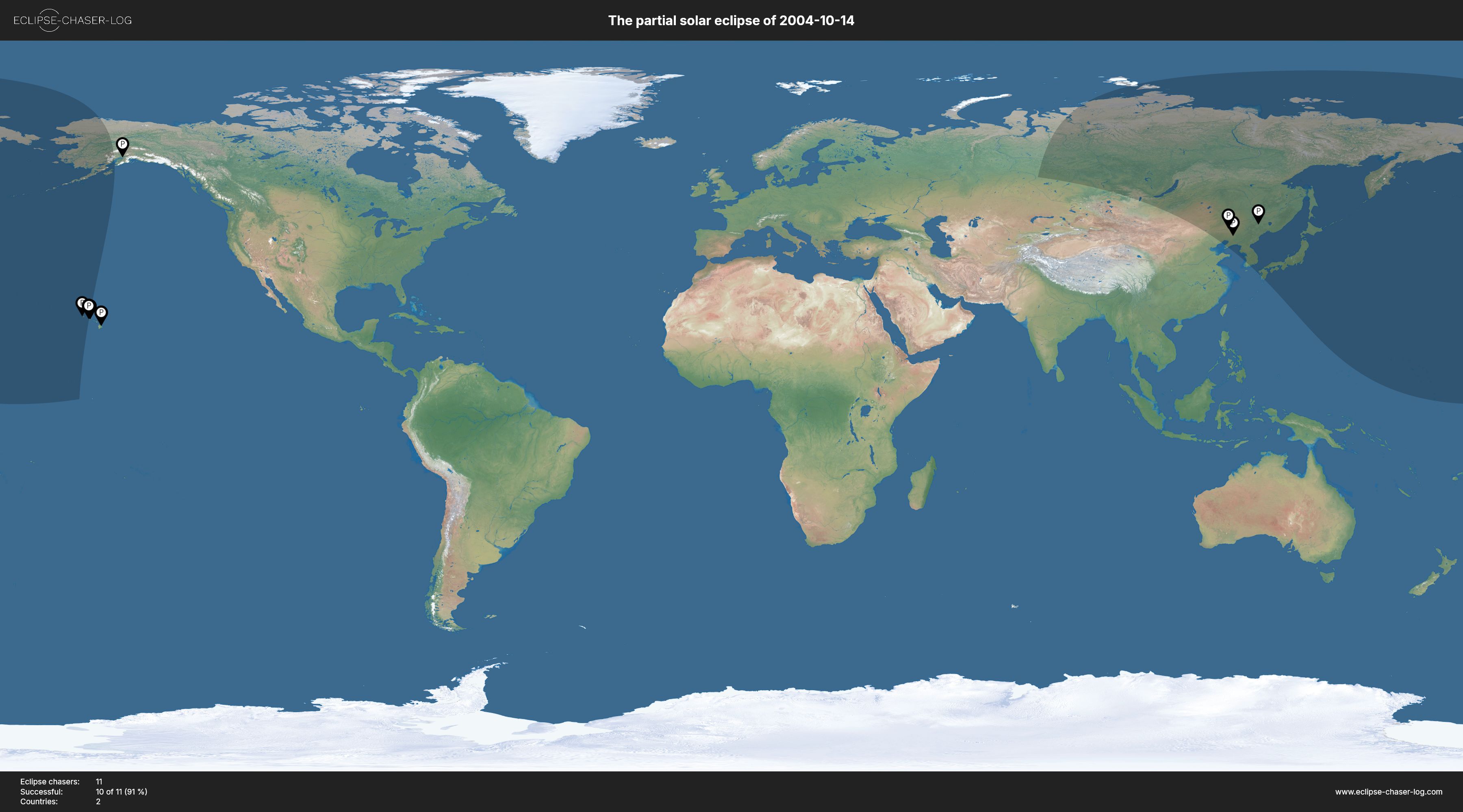 Map of all observers of the solar eclipse of 10/14/2004