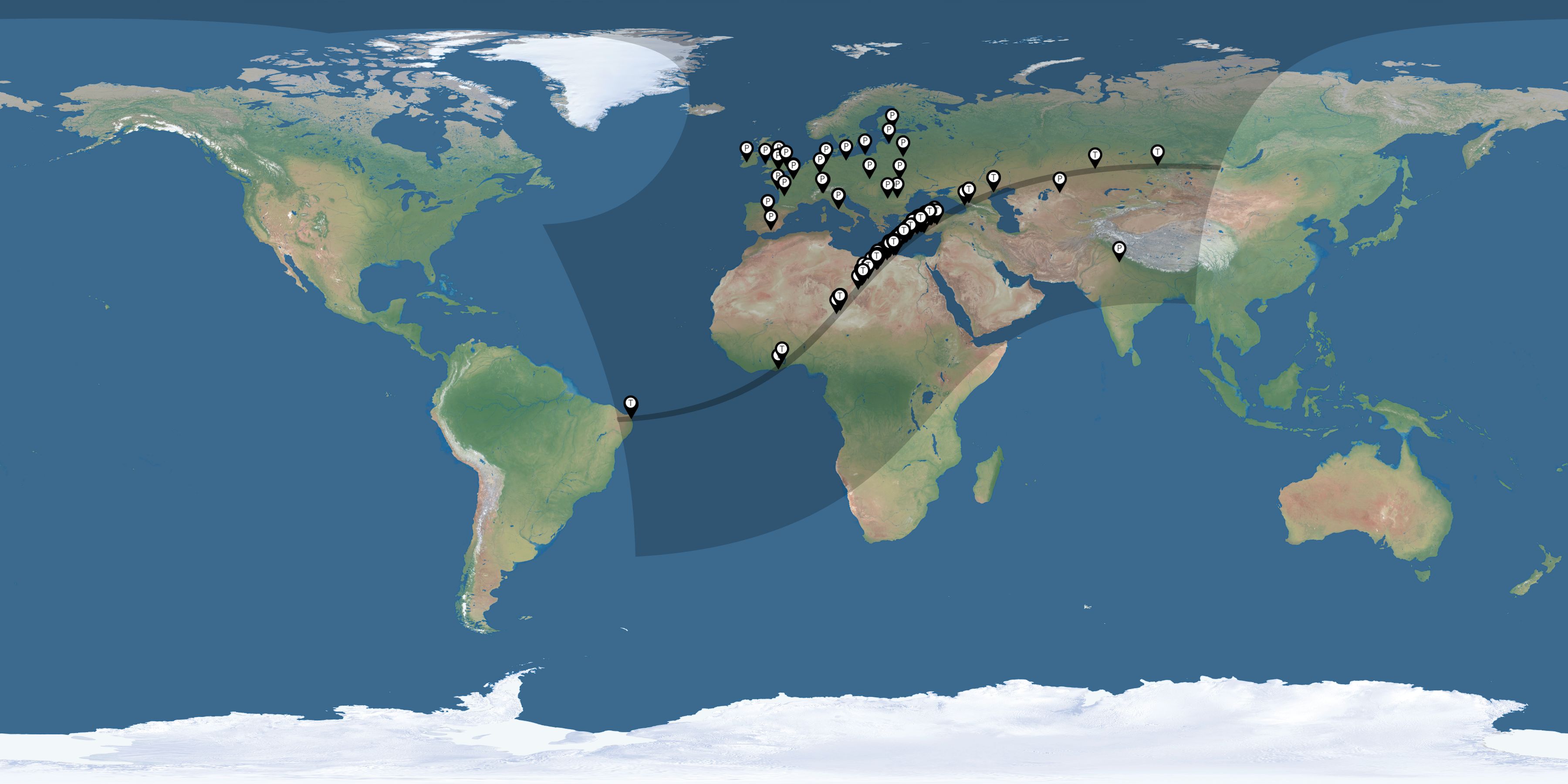 Map of all observers of the solar eclipse of 03/29/2006