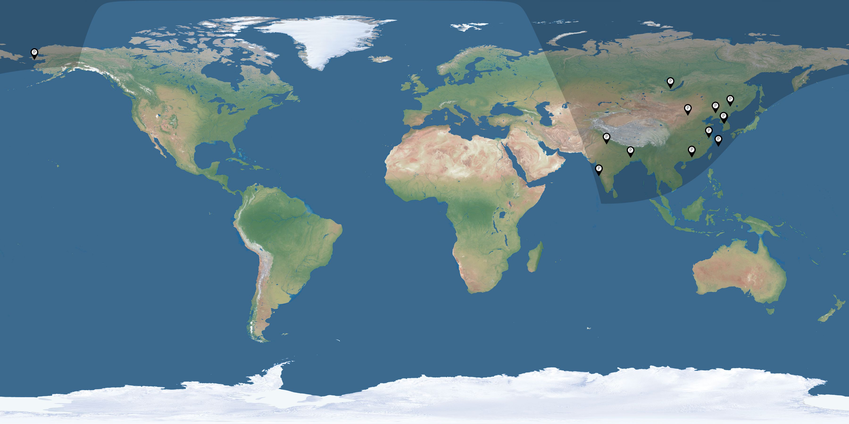Map of all observers of the solar eclipse of 03/19/2007