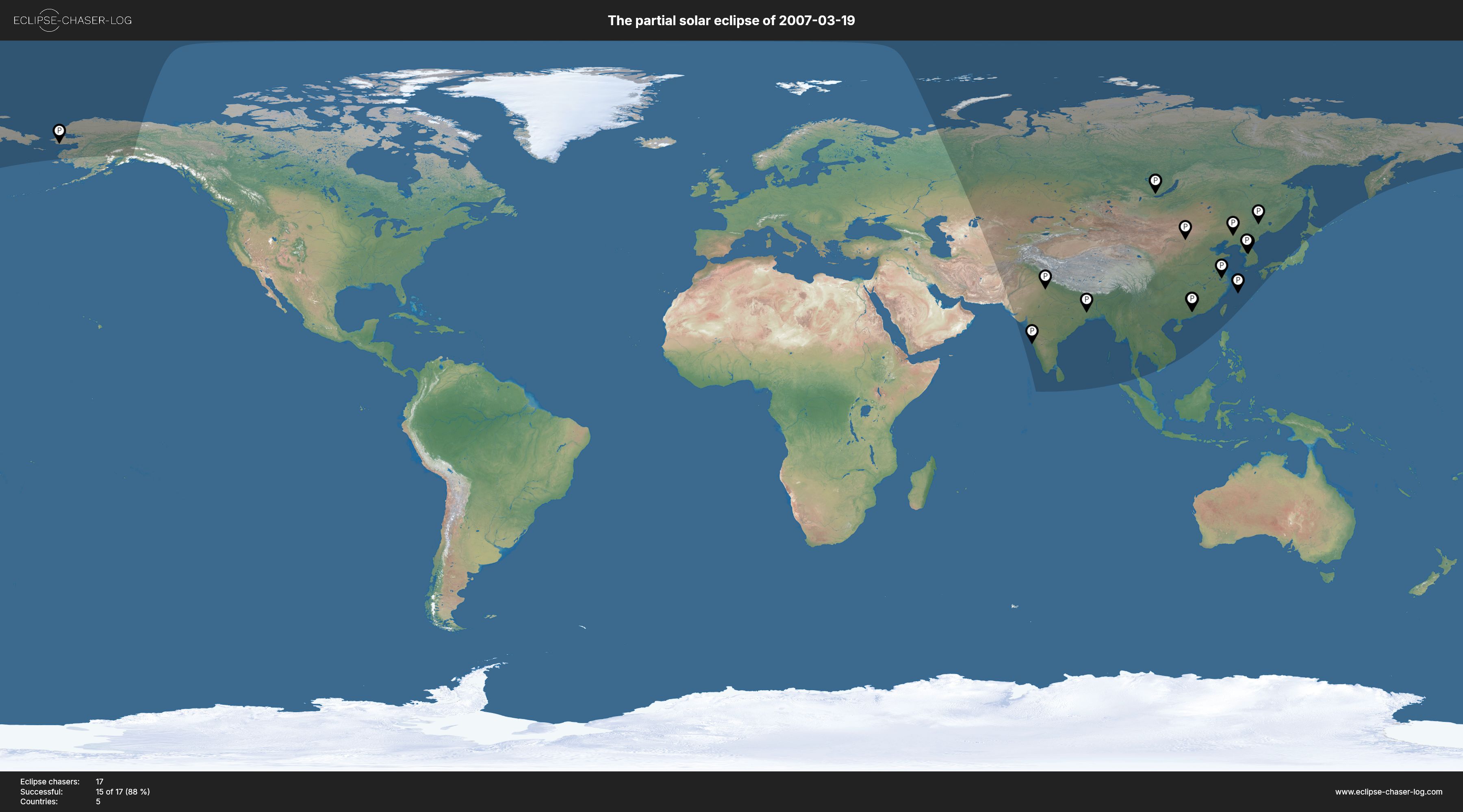 Map of all observers of the solar eclipse of 03/19/2007