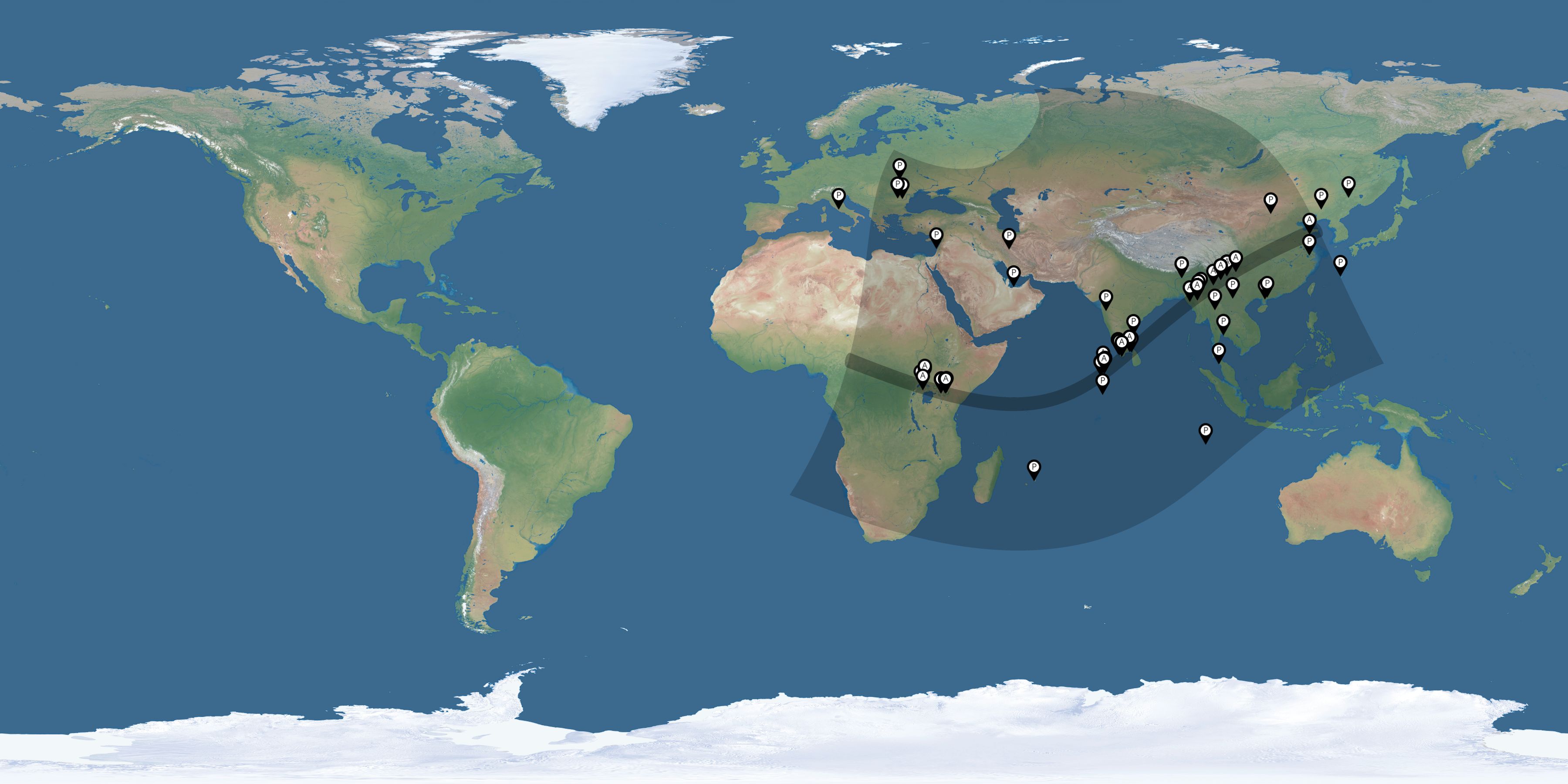 Map of all observers of the solar eclipse of 01/15/2010