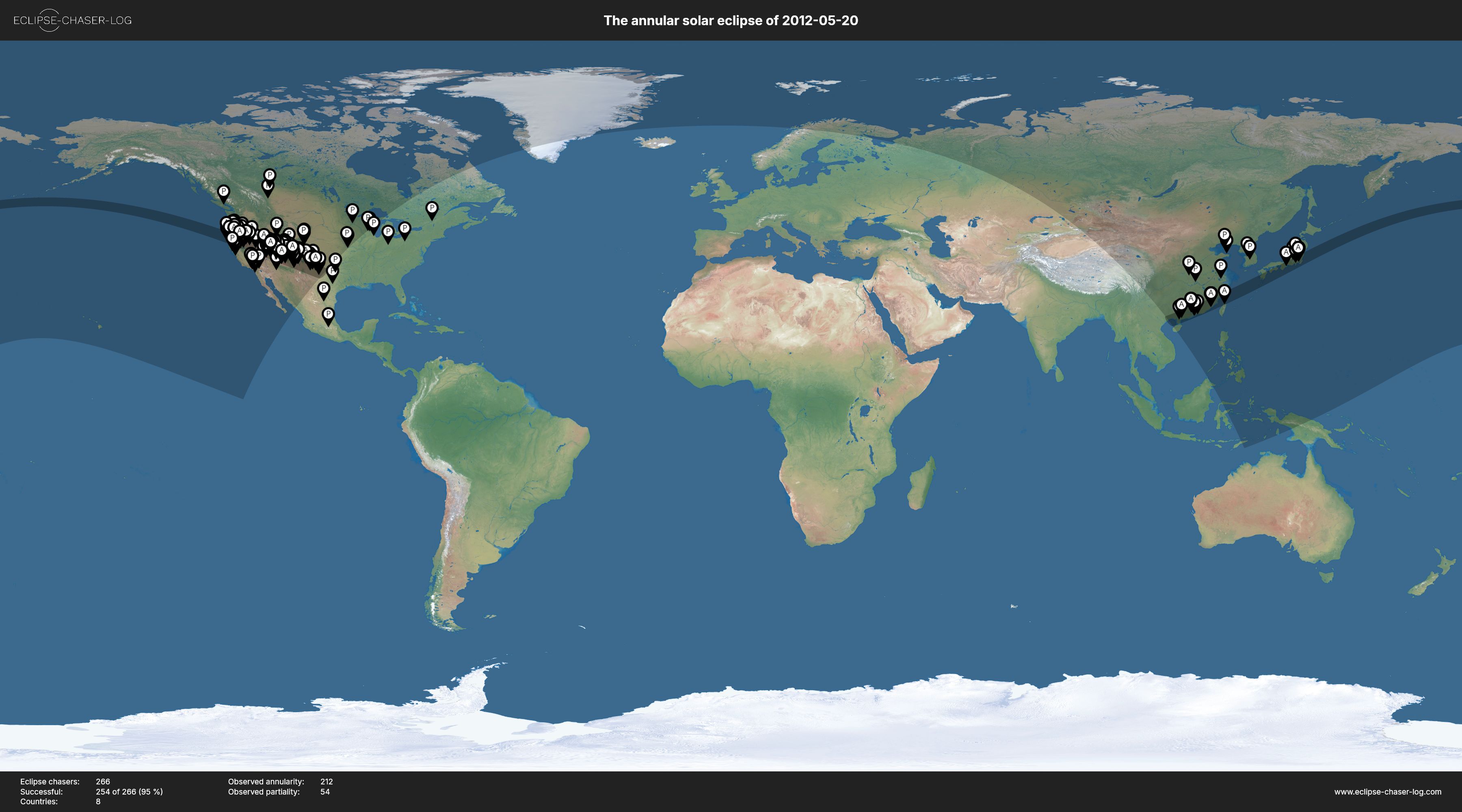 Map of all observers of the solar eclipse of 05/20/2012