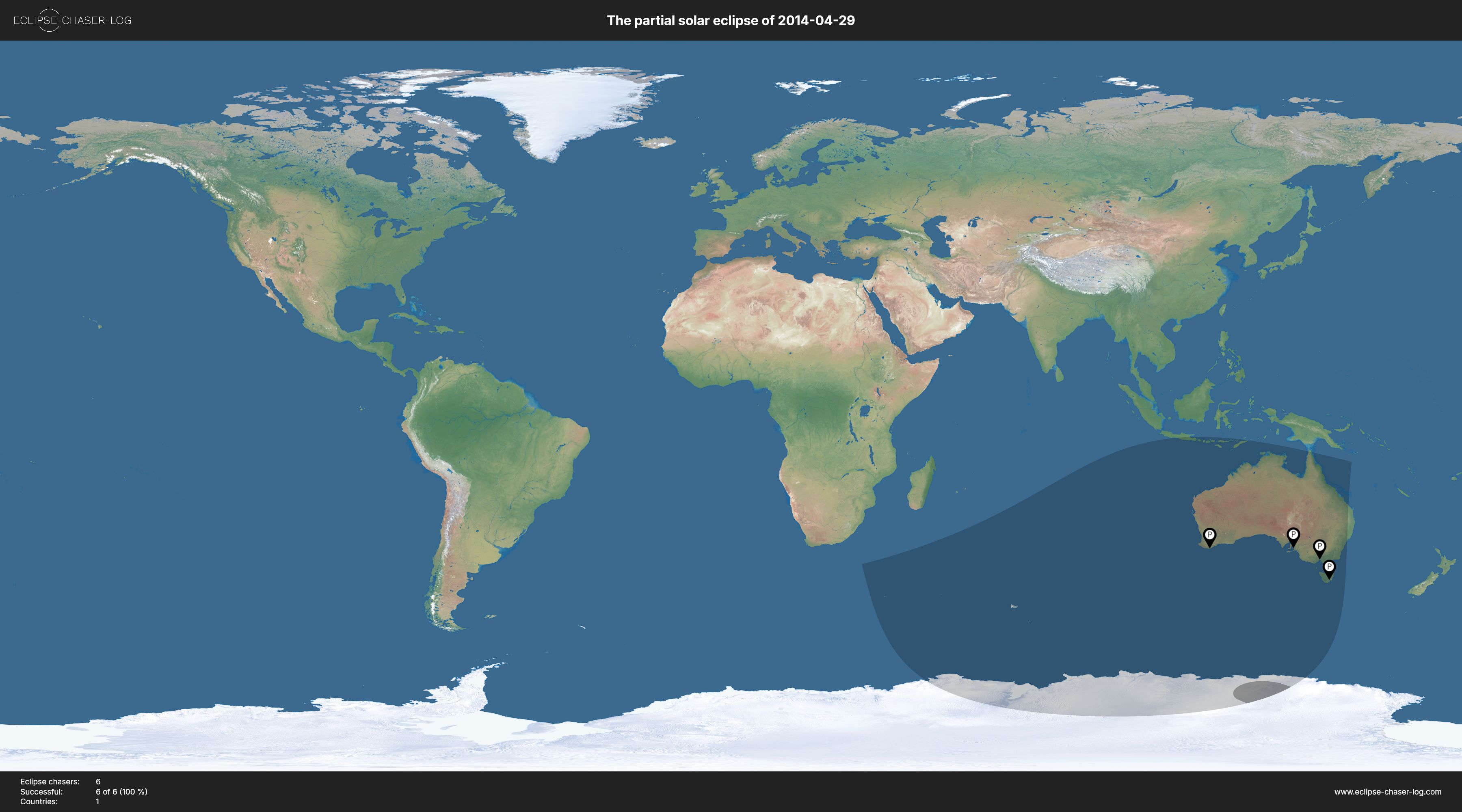 Map of all observers of the solar eclipse of 04/29/2014