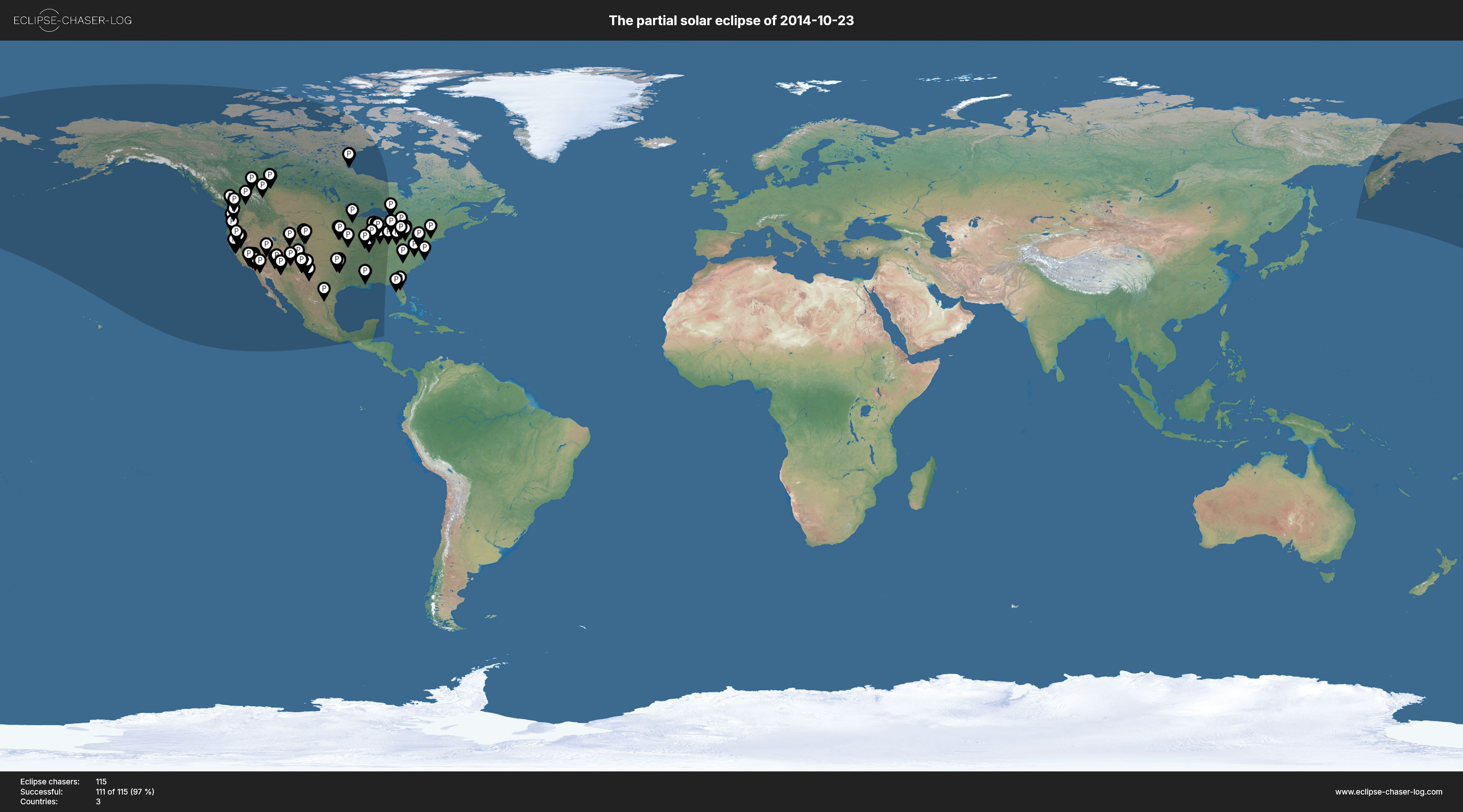 Map of all observers of the solar eclipse of 10/23/2014