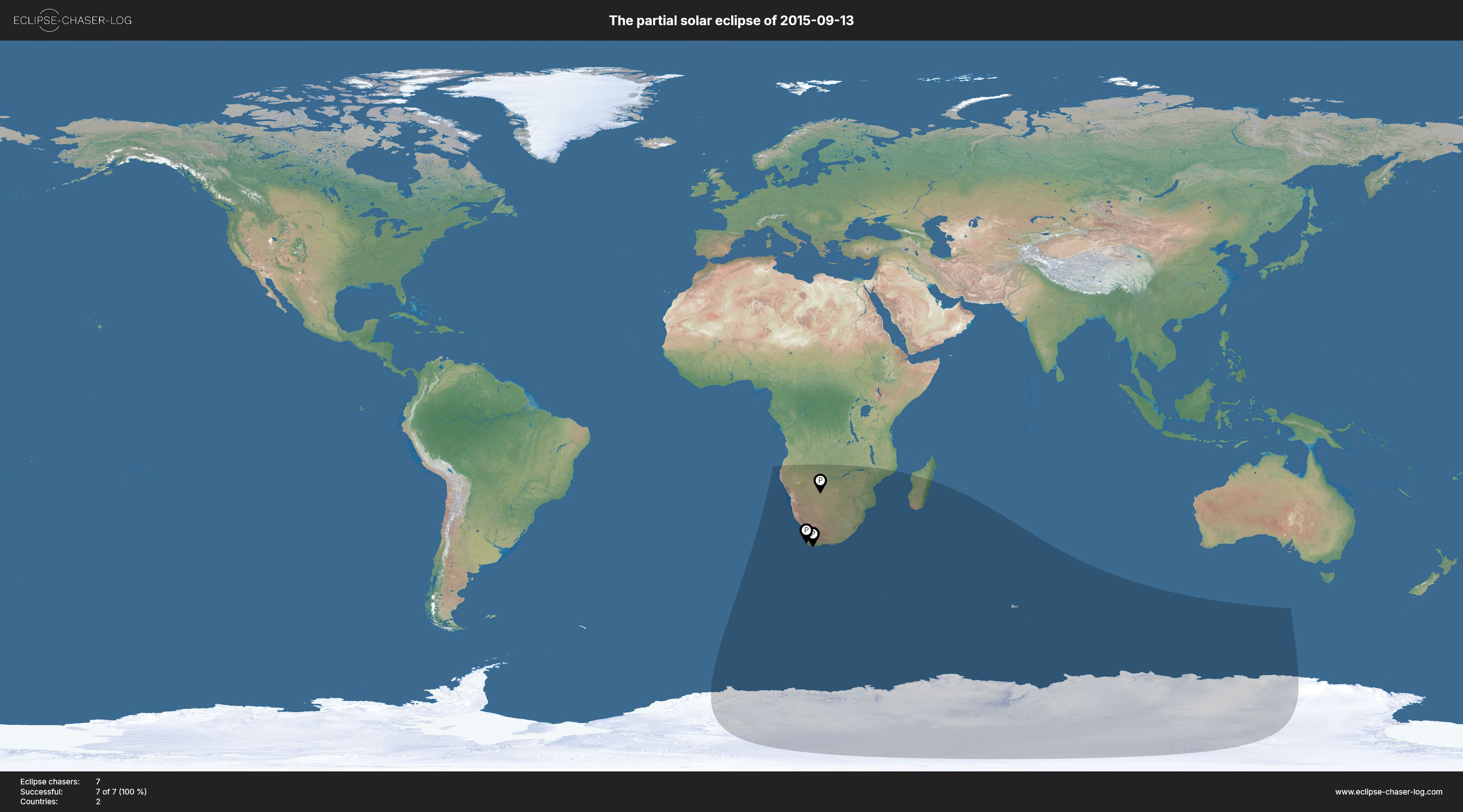 Map of all observers of the solar eclipse of 09/13/2015