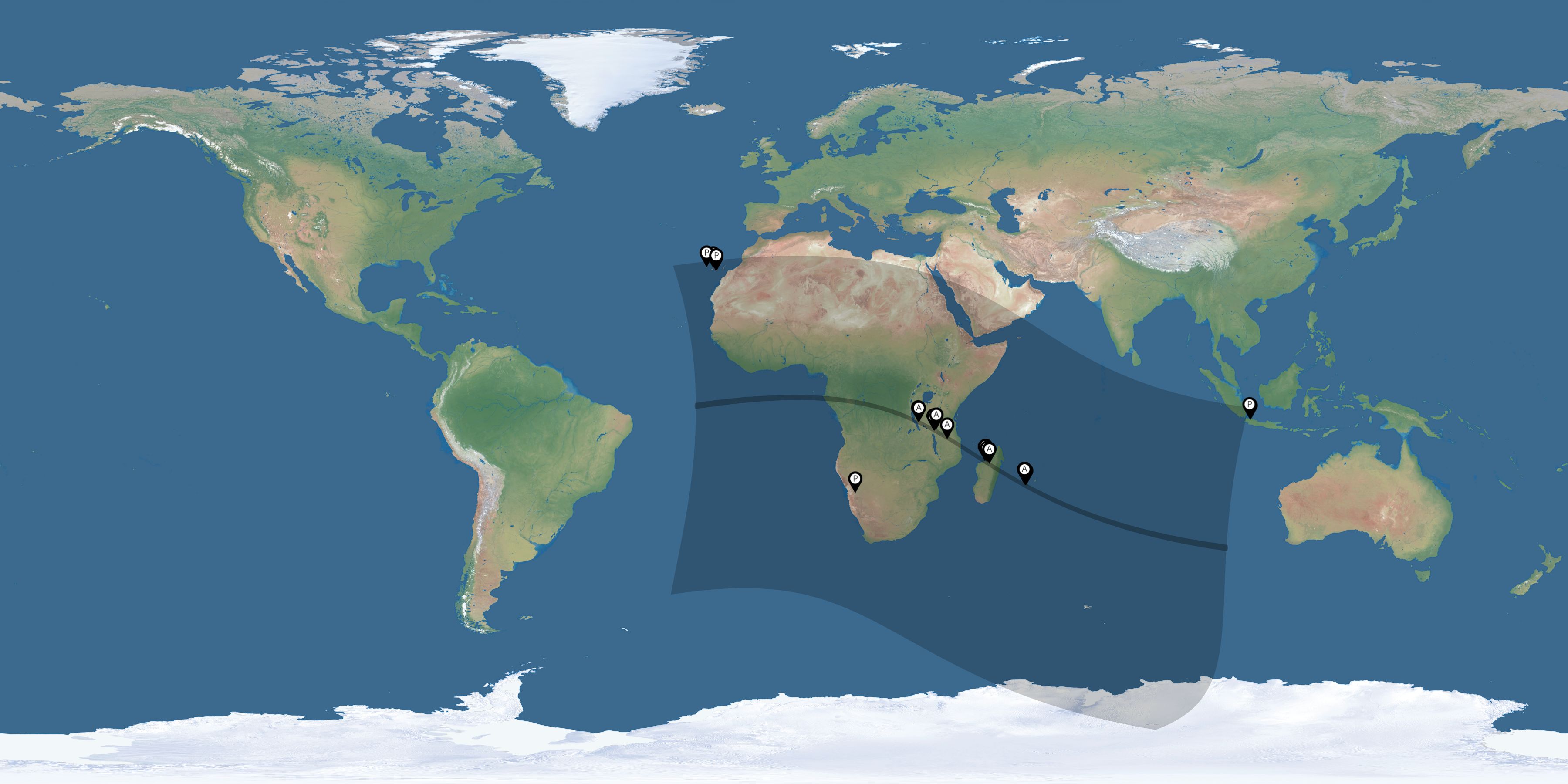 Map of all observers of the solar eclipse of 09/01/2016