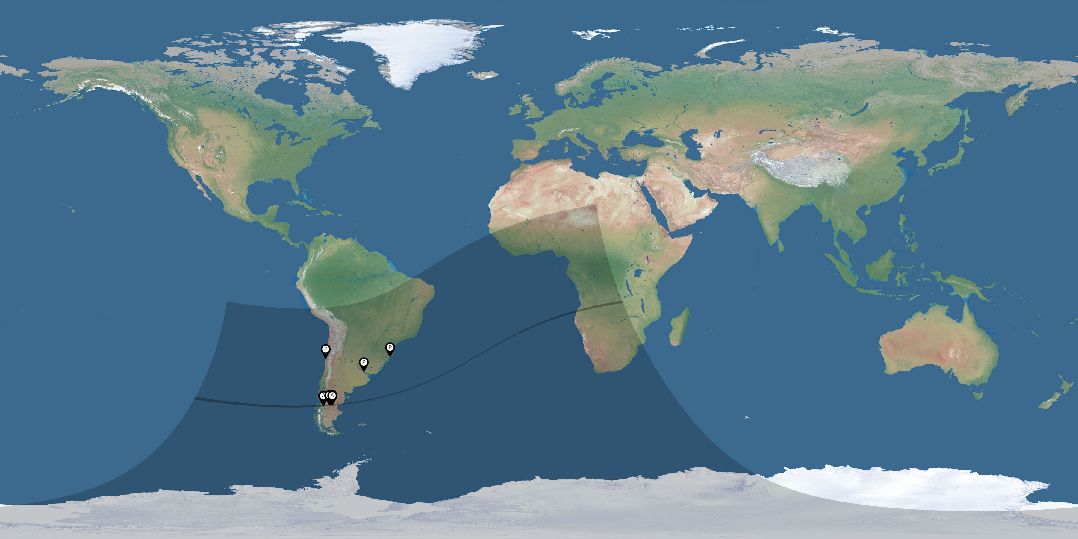 Map of all observers of the solar eclipse of 02/26/2017