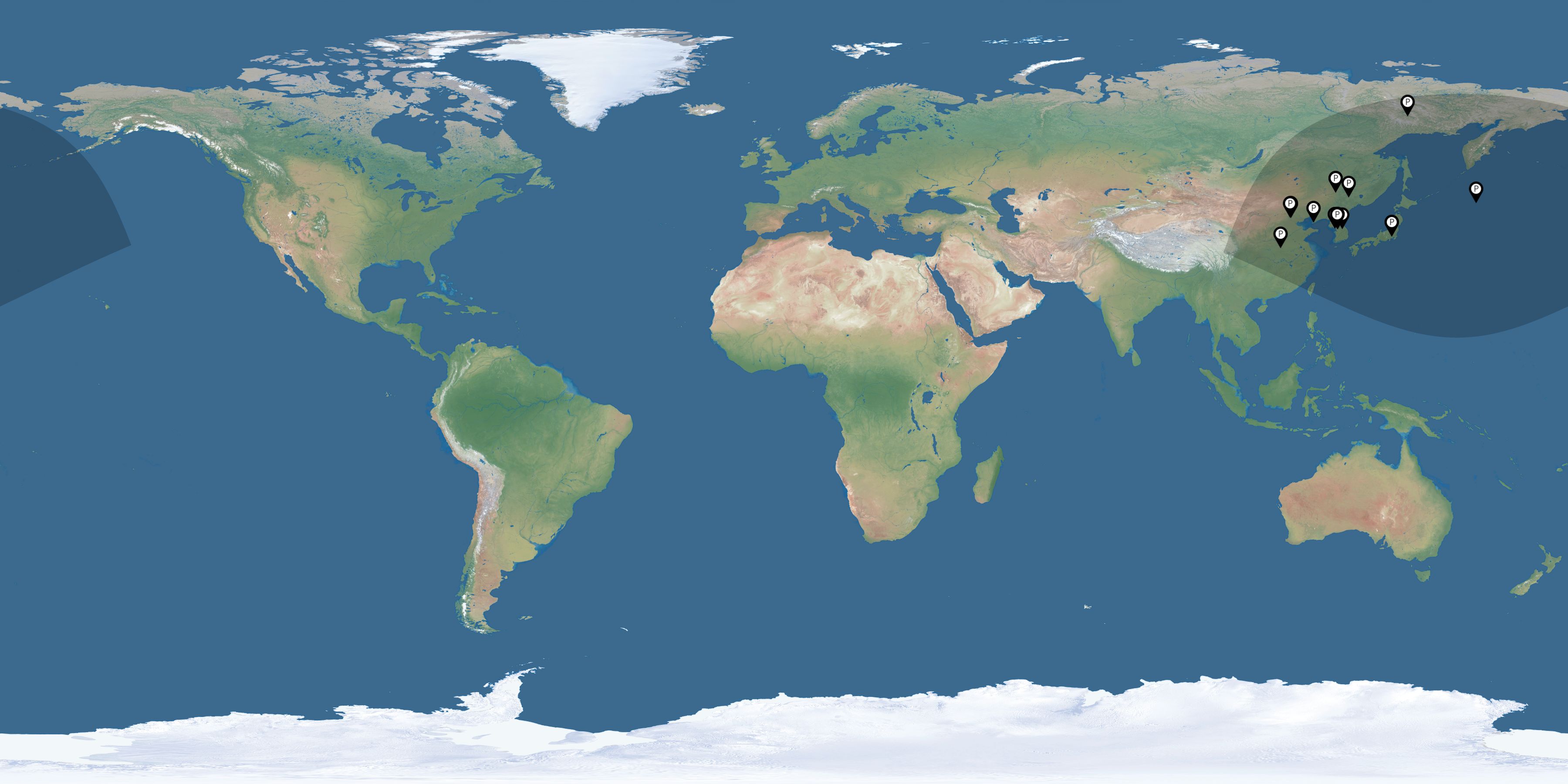 Map of all observers of the solar eclipse of 01/06/2019