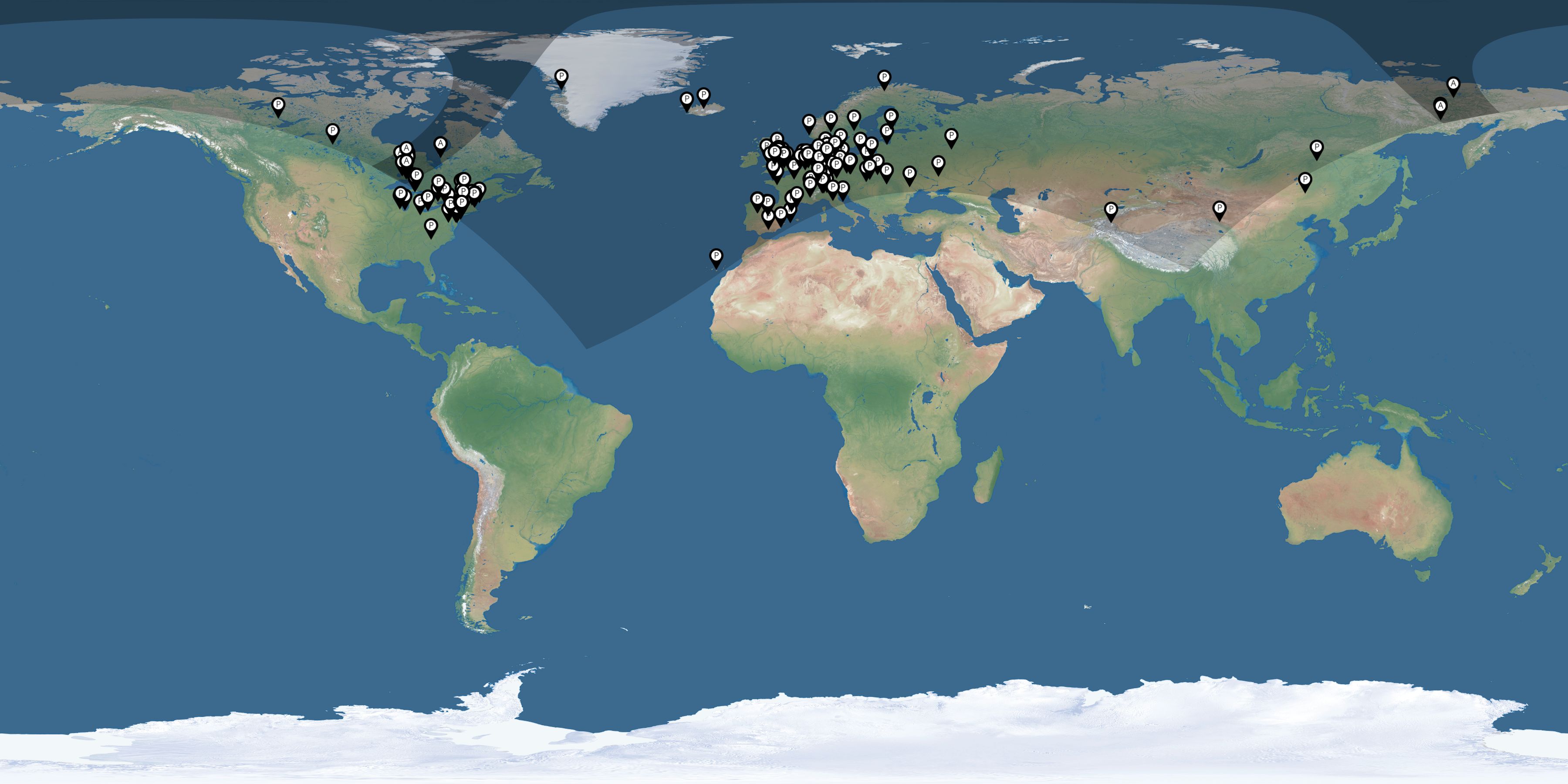 Map of all observers of the solar eclipse of 06/10/2021