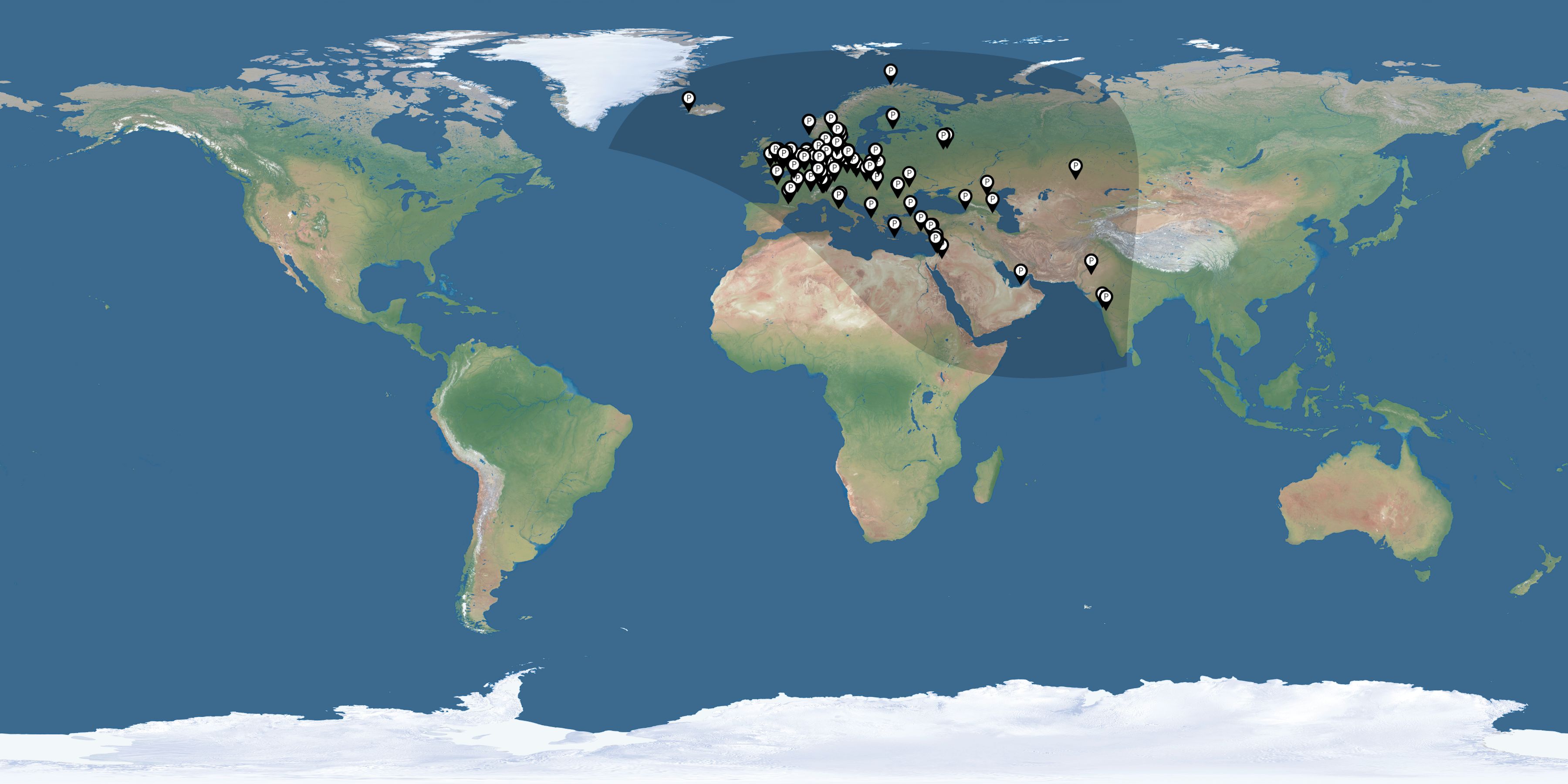Map of all observers of the solar eclipse of 10/25/2022