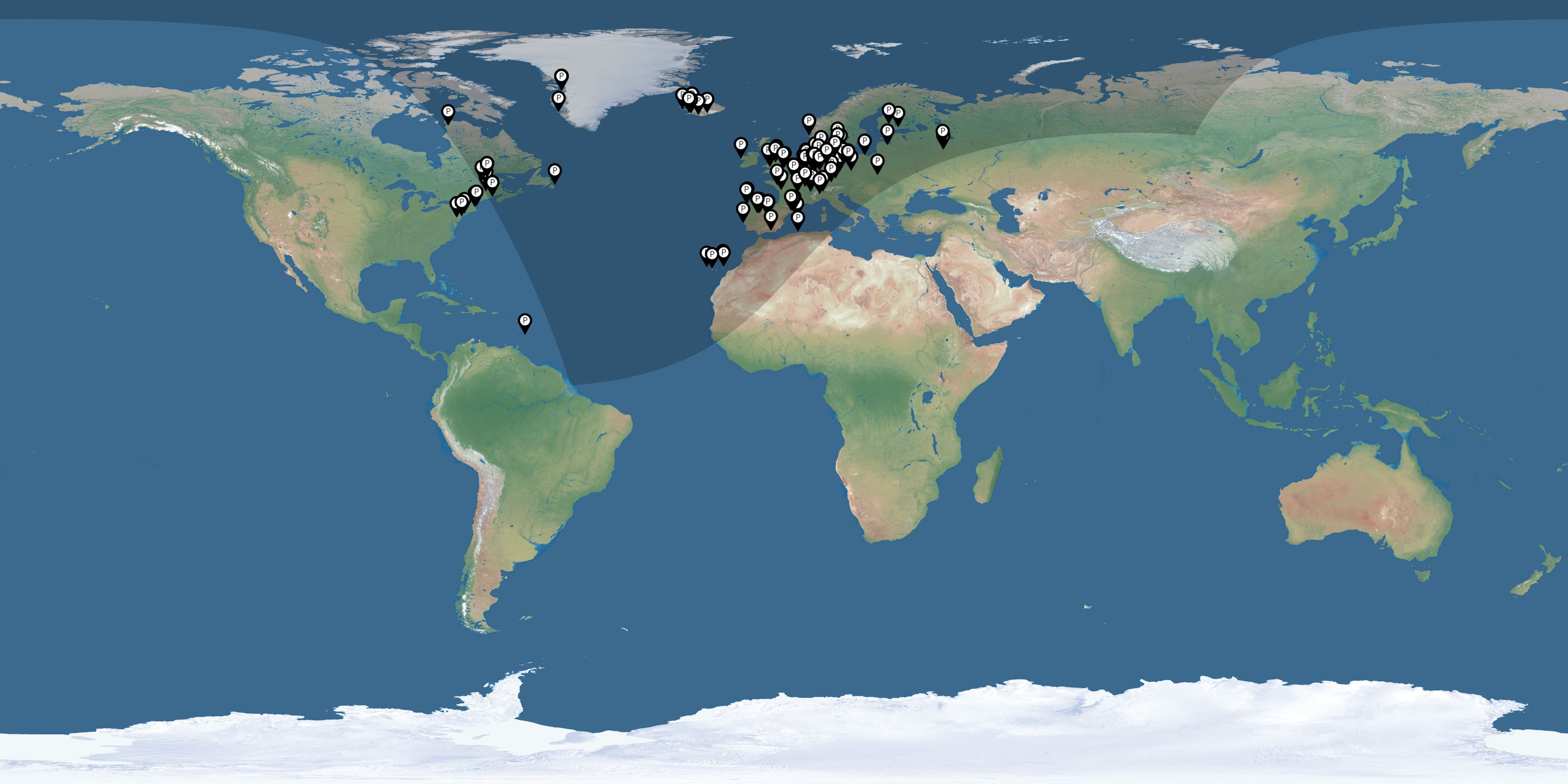 Map of all observers of the solar eclipse of 03/29/2025