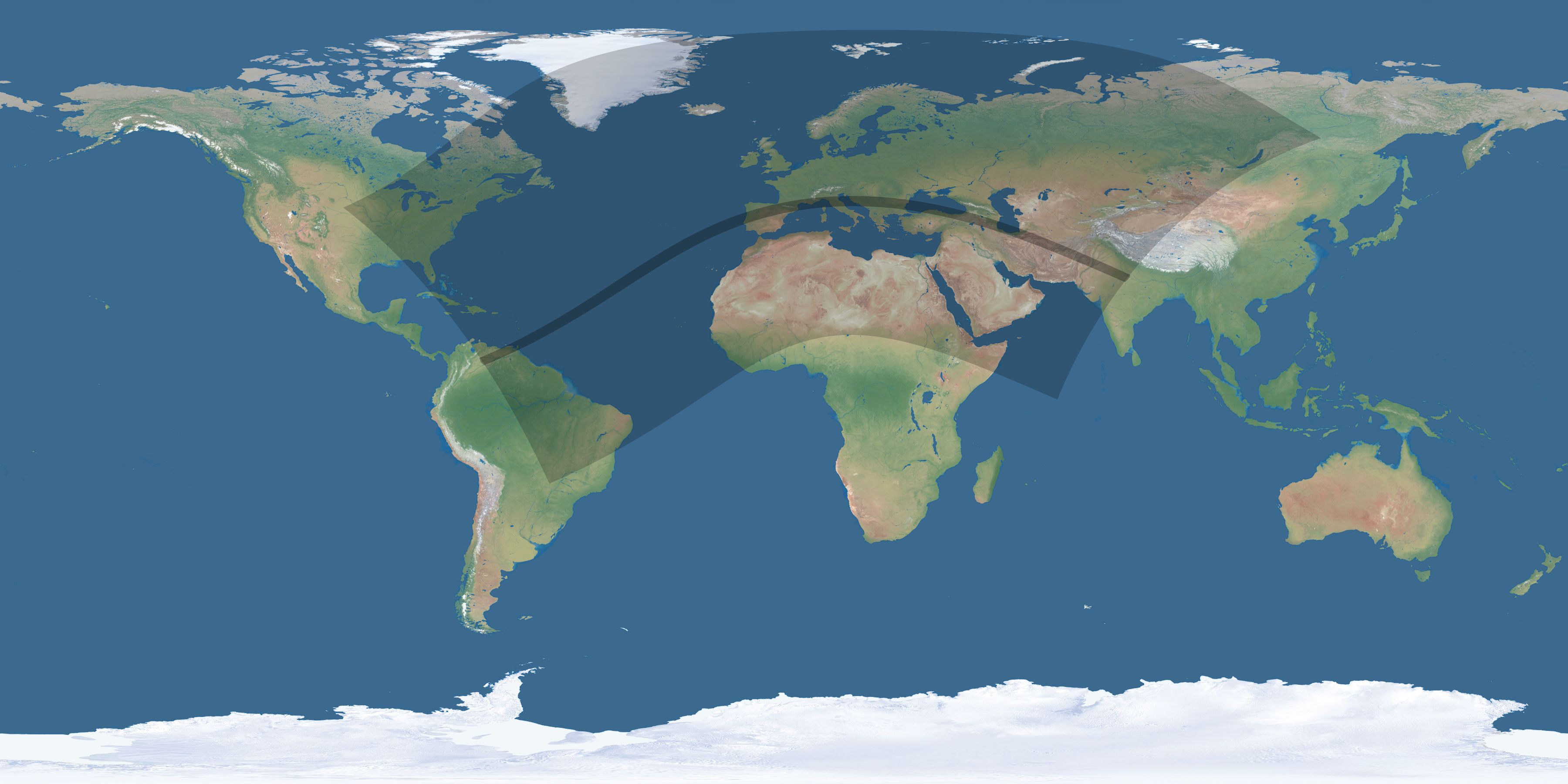 Map of the umbra and penumbra path of the solar eclipse of 06/03/1239
