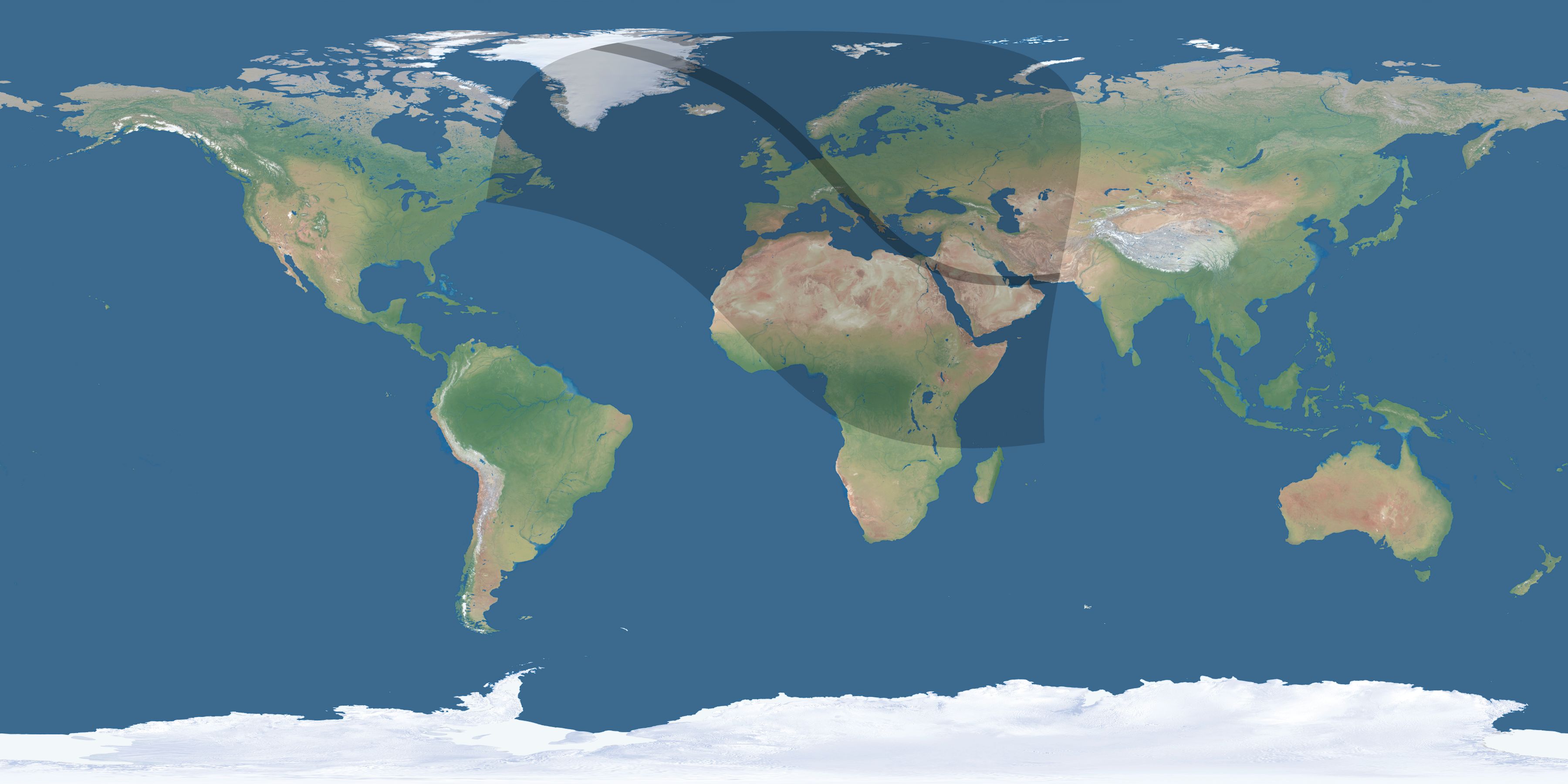 Map of the umbra and penumbra path of the solar eclipse of 10/06/1241