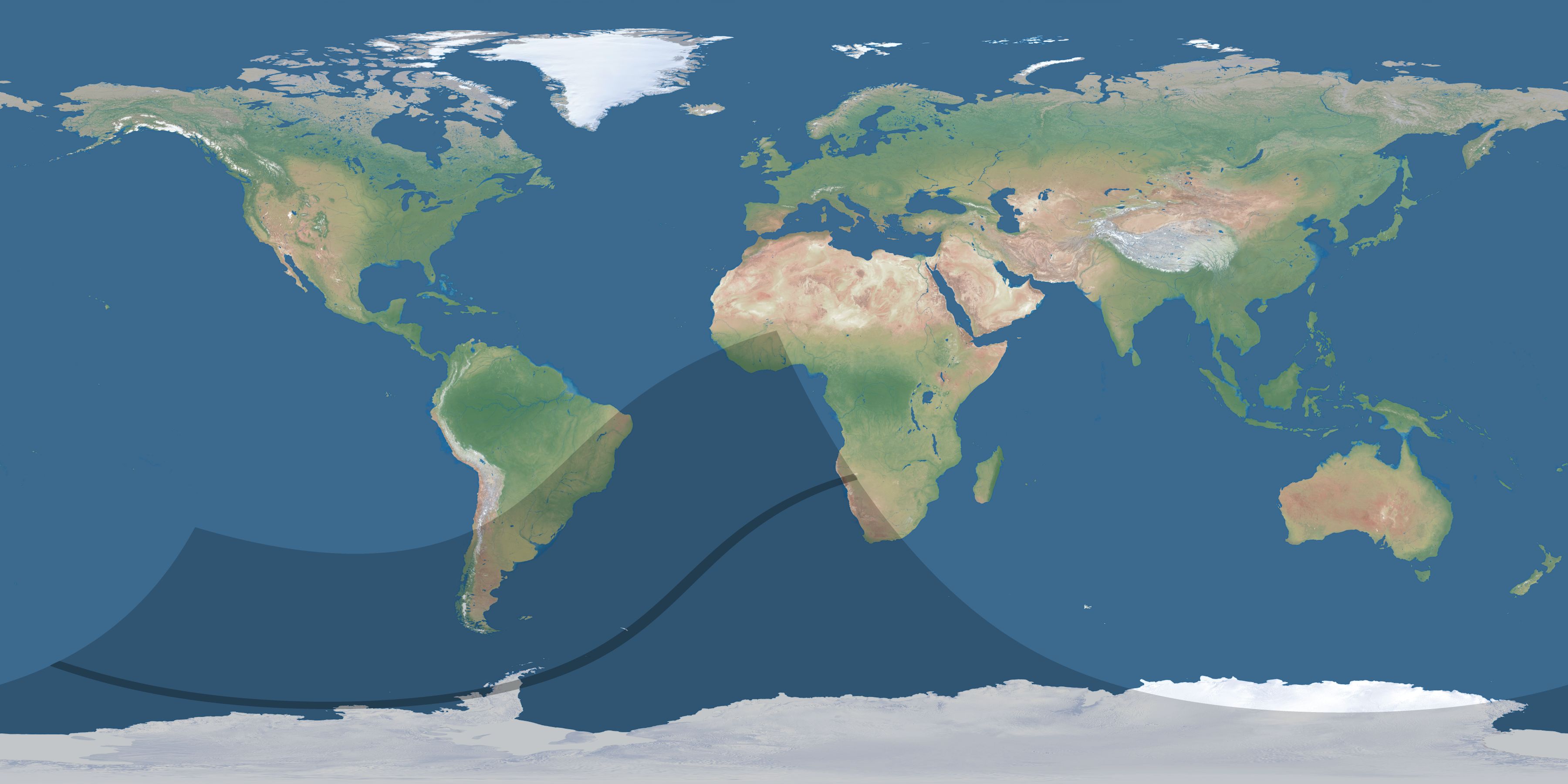 Map of the umbra and penumbra path of the solar eclipse of 01/29/1245