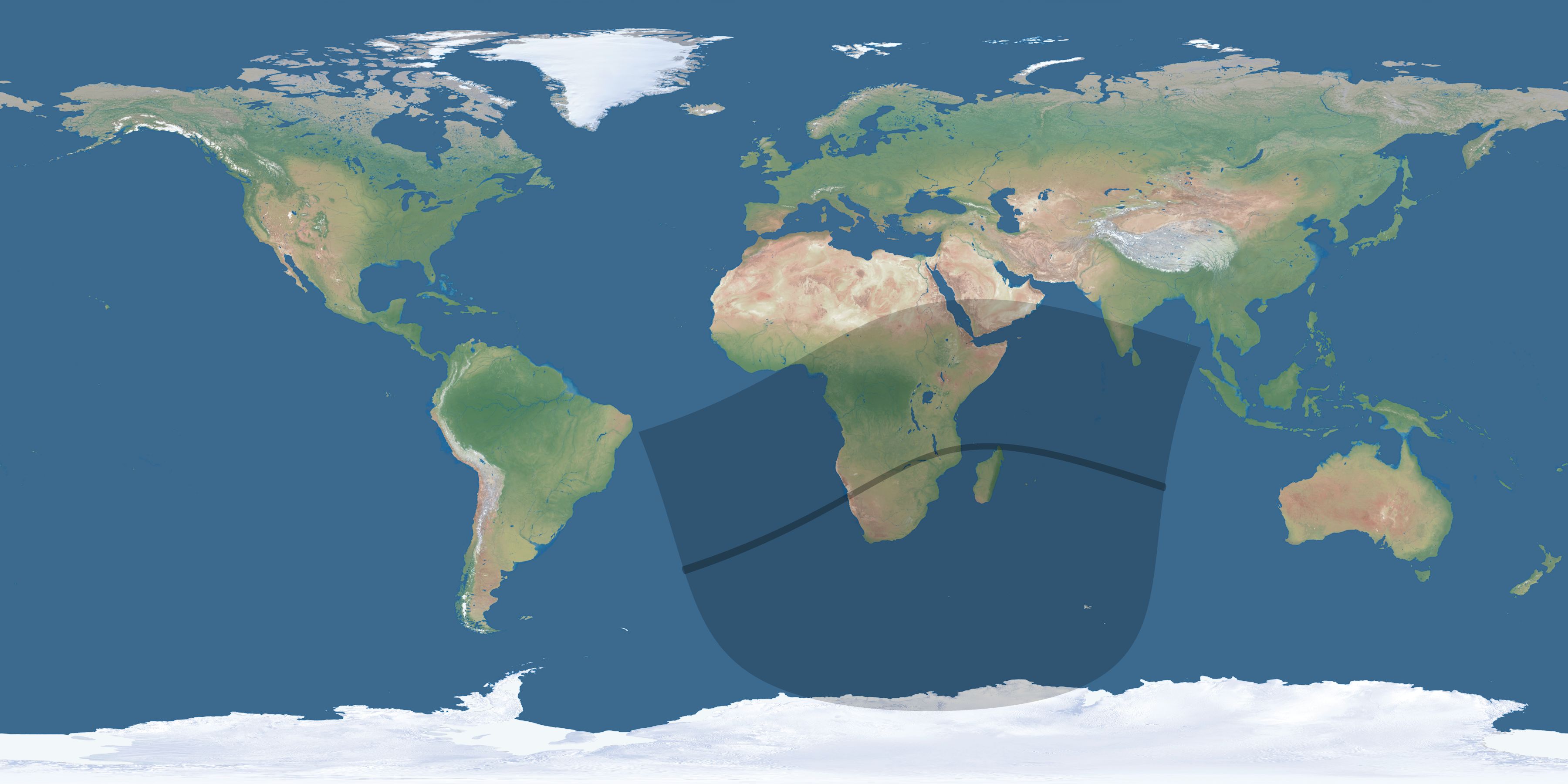 Map of the umbra and penumbra path of the solar eclipse of 05/03/1250